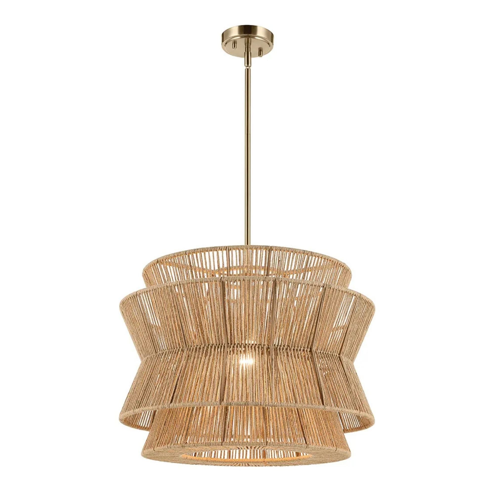 Kichler Ophira 22 in. Pendant Light, Champagne Bronze with Jute Hourglass Shade