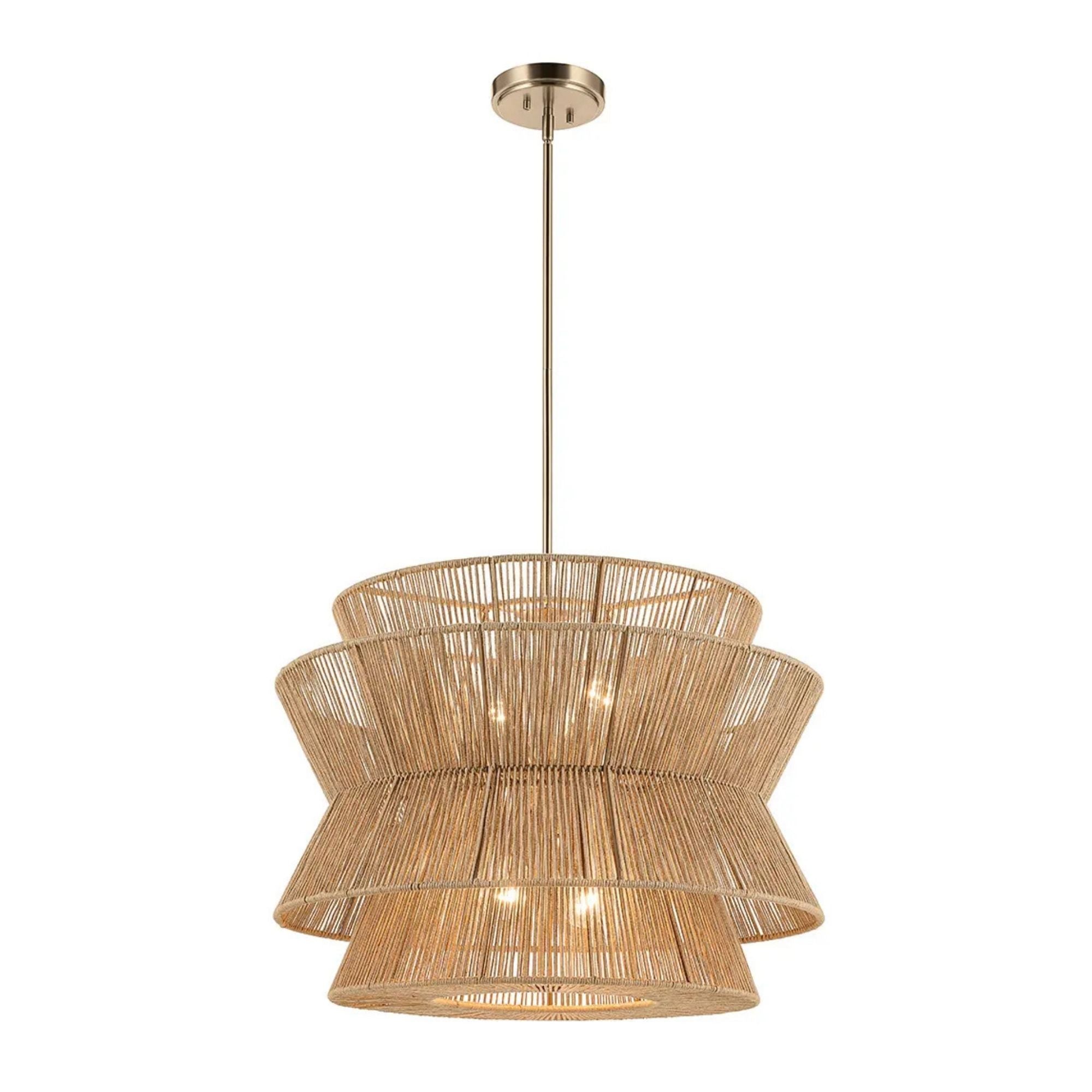 Kichler Ophira 28 in. 4-Light Pendant, Champagne Bronze with Jute Hourglass Shade