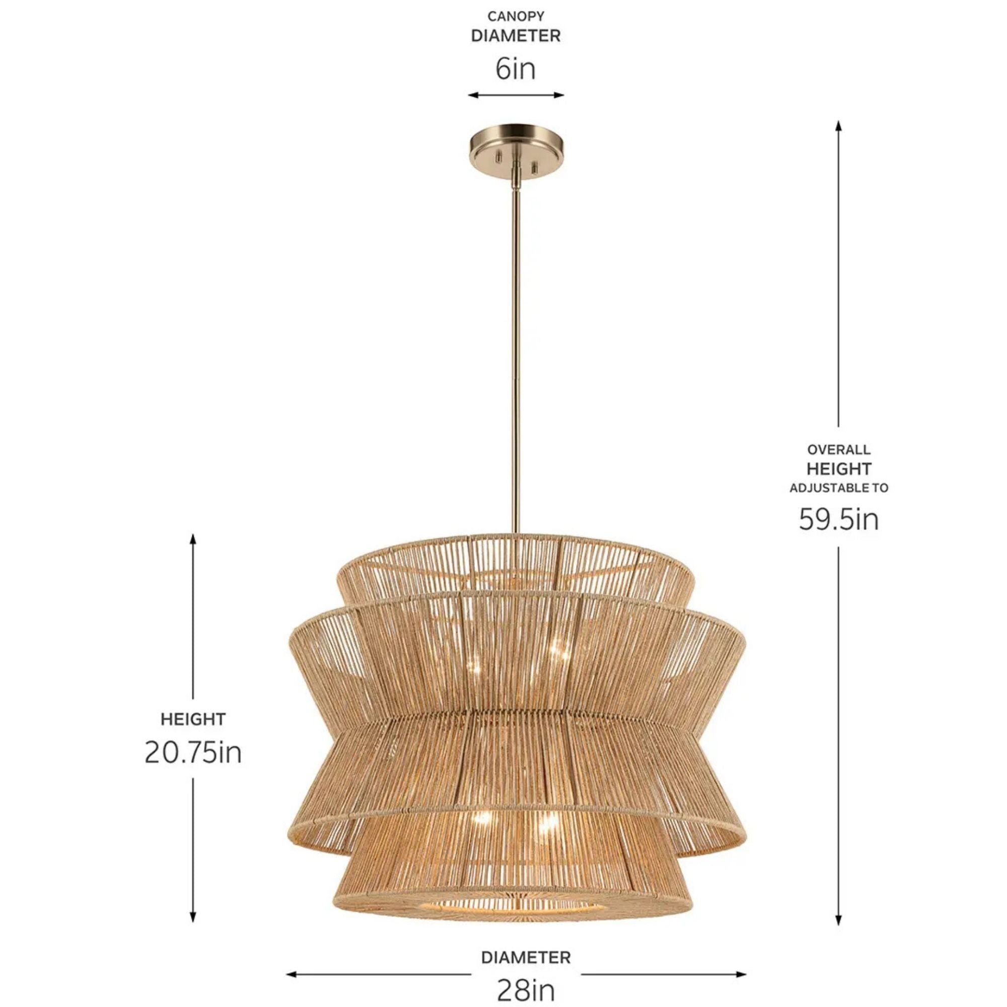 Kichler Ophira 28 in. 4-Light Pendant, Champagne Bronze with Jute Hourglass Shade