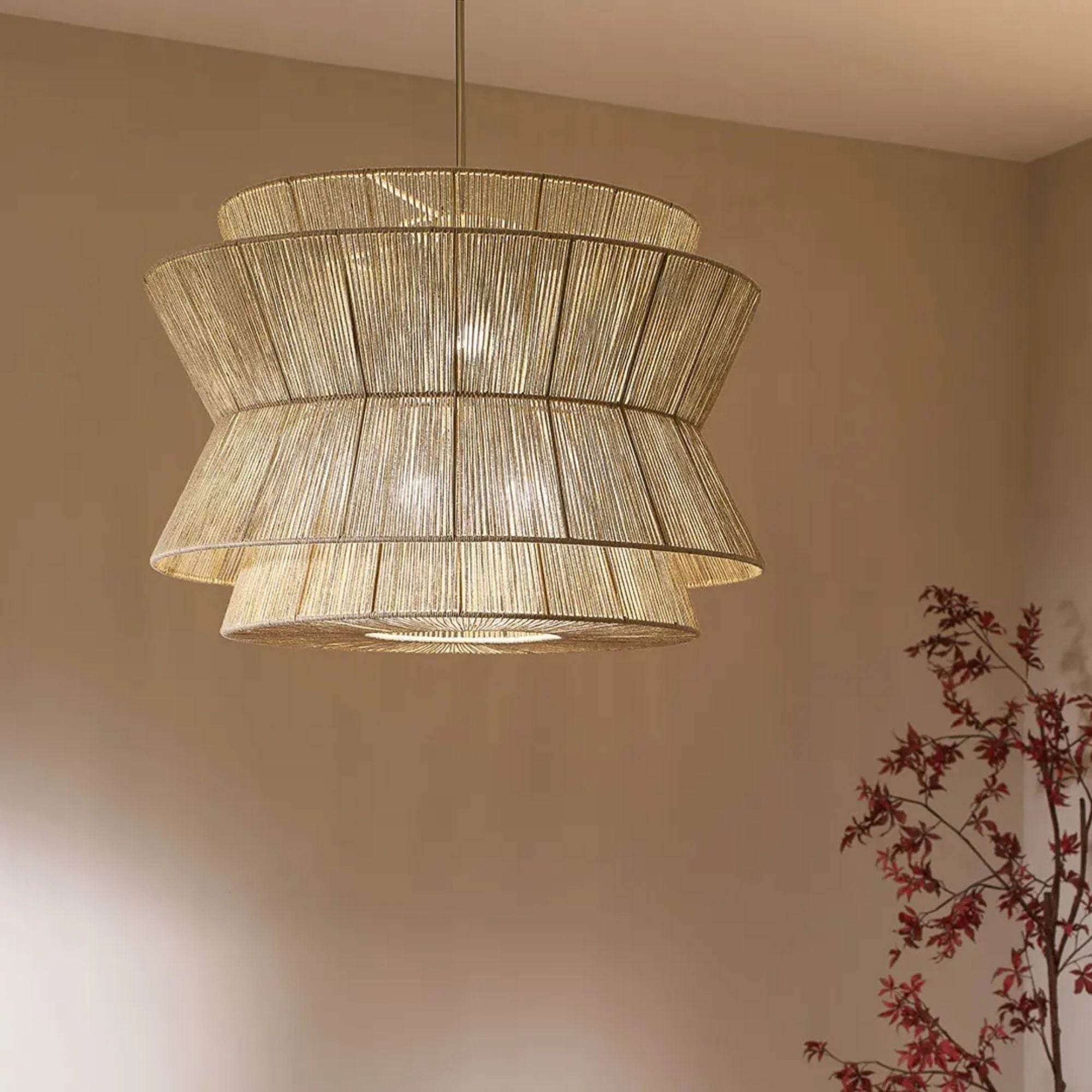 Kichler Ophira 36 in. 4-Light Pendant, Champagne Bronze with Jute Hourglass Shade