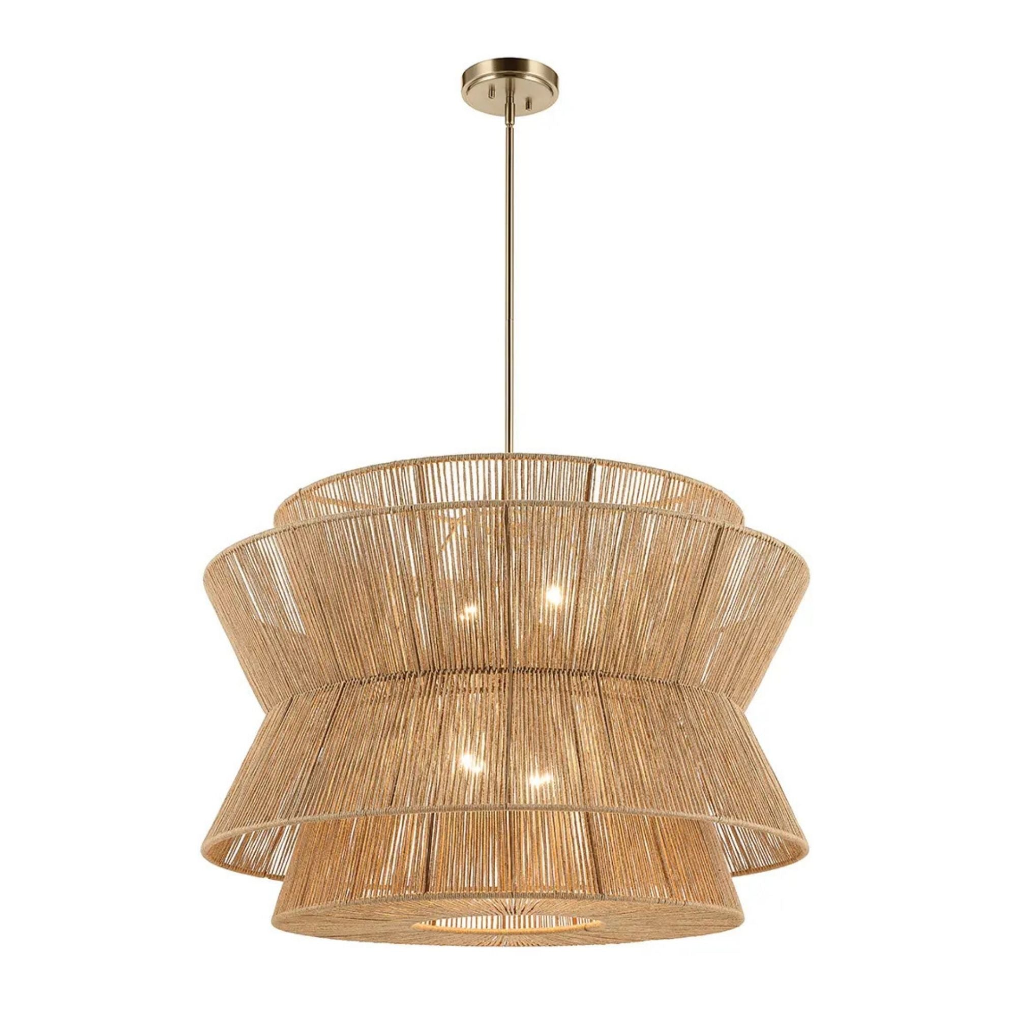 Kichler Ophira 36 in. 4-Light Pendant, Champagne Bronze with Jute Hourglass Shade