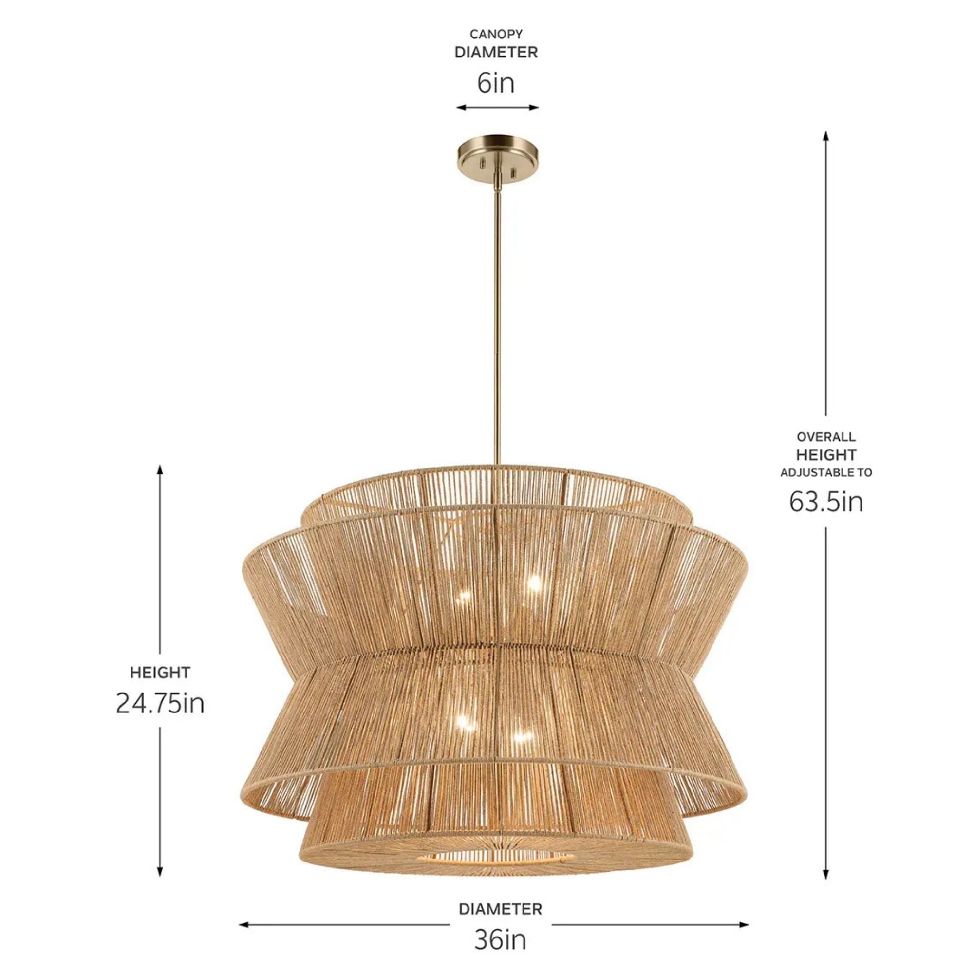 Kichler Ophira 36 in. 4-Light Pendant, Champagne Bronze with Jute Hourglass Shade