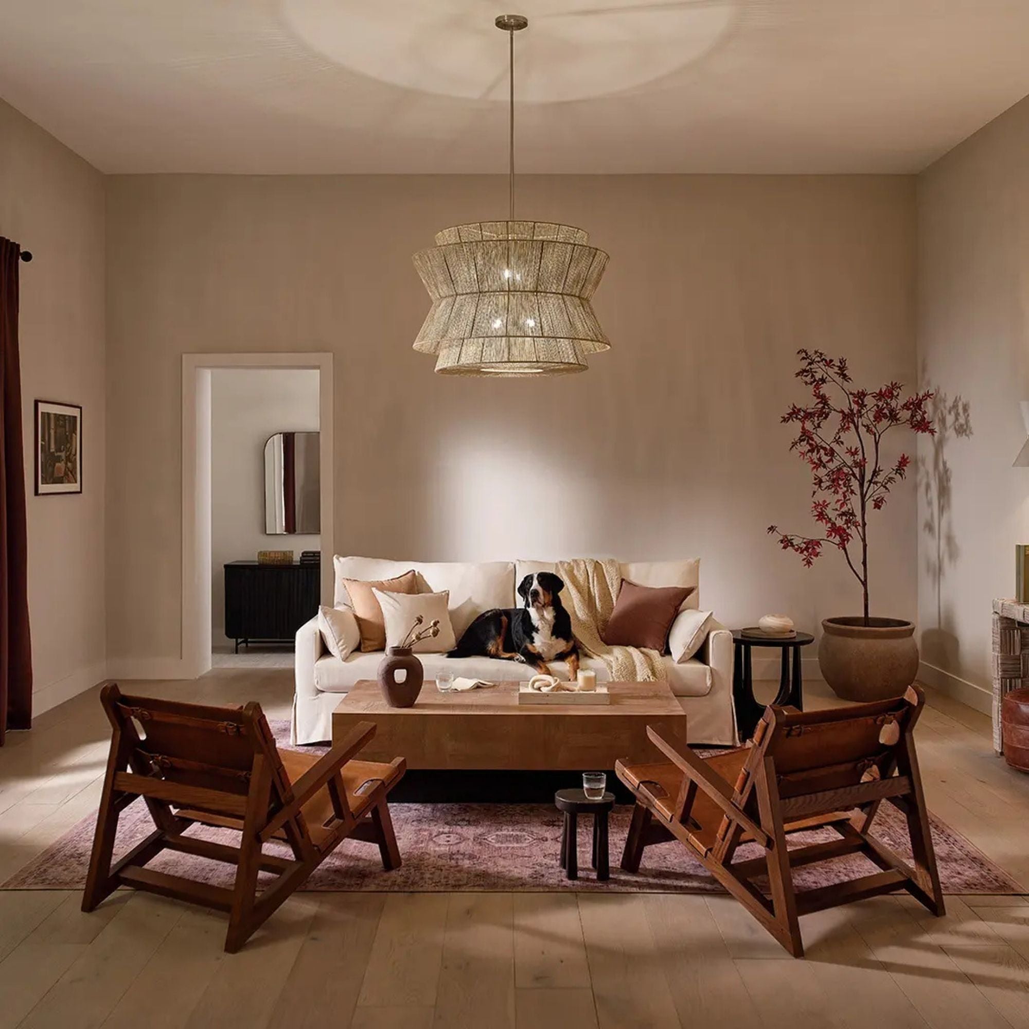 Kichler Ophira 36 in. 4-Light Pendant, Champagne Bronze with Jute Hourglass Shade