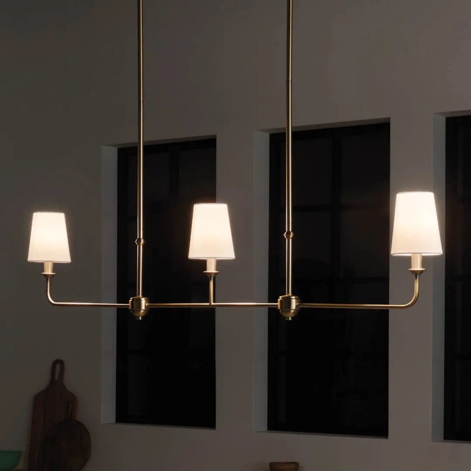 Pallas 48" 3-Light Linear Chandelier, Brushed Natural Brass Finish