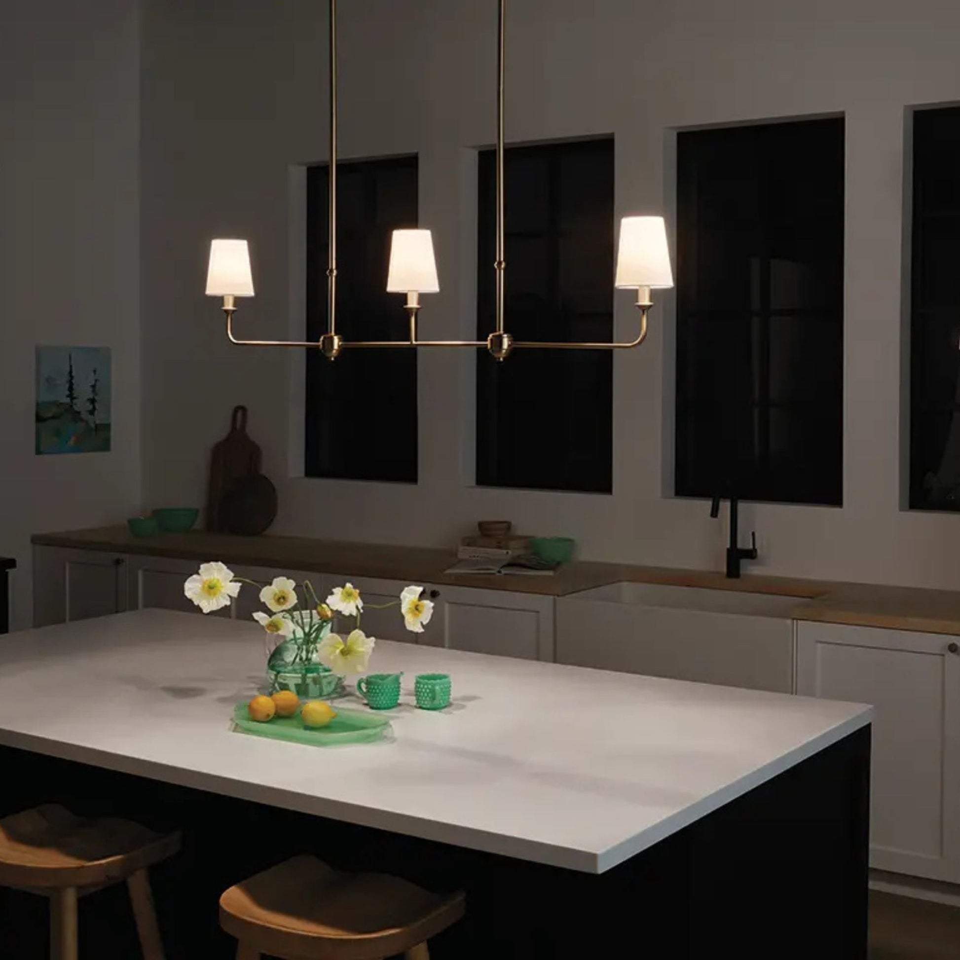 Kichler Lighting - Pallas 48" 3-Light Linear Chandelier, Brushed Natural Brass Finish | Bees Lighting