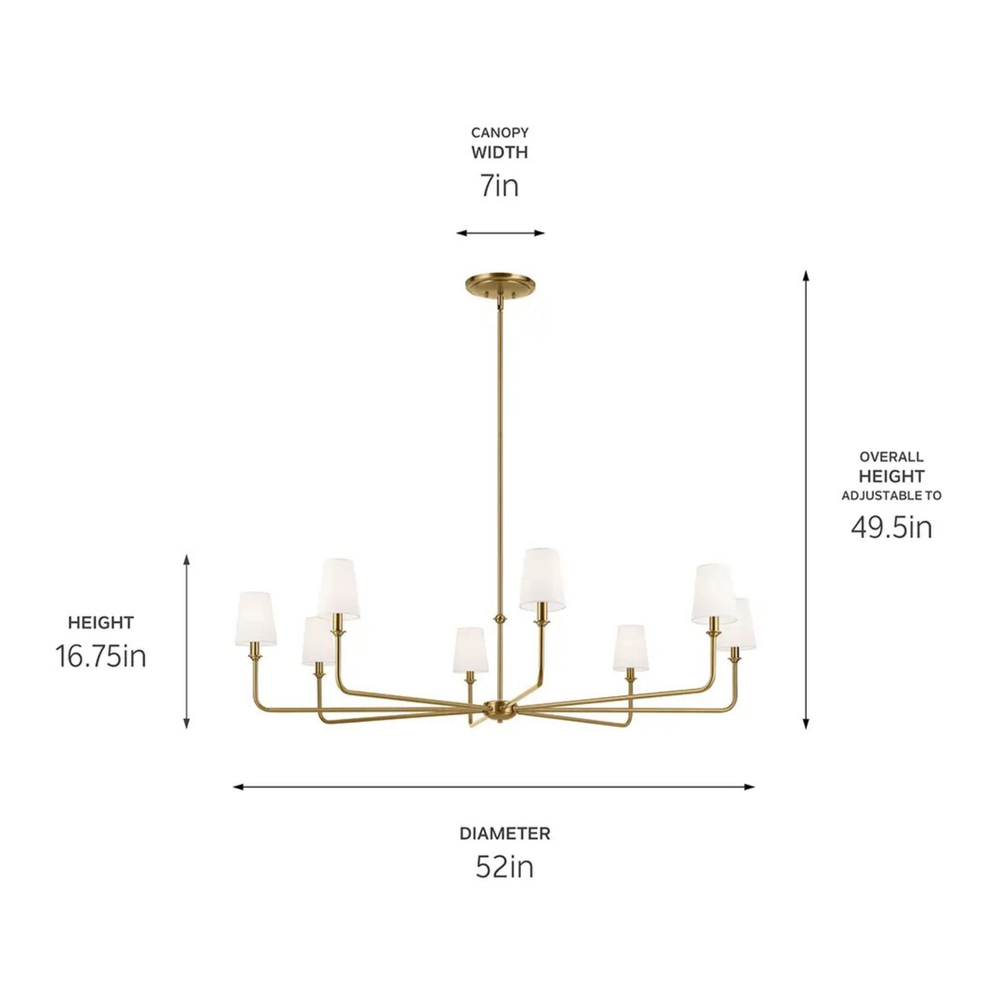 Kichler Lighting - Pallas 52" 8-Light Chandelier, Brushed Natural Brass Finish | Bees Lighting