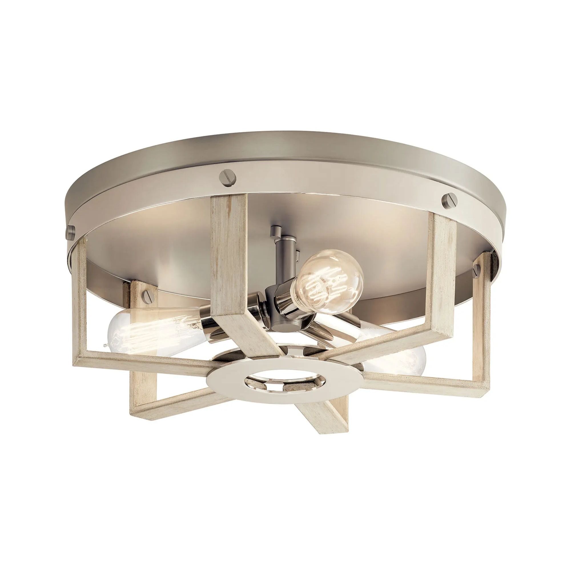 Peyton 16" 3-Light Flush Mount, White Washed Wood Finish