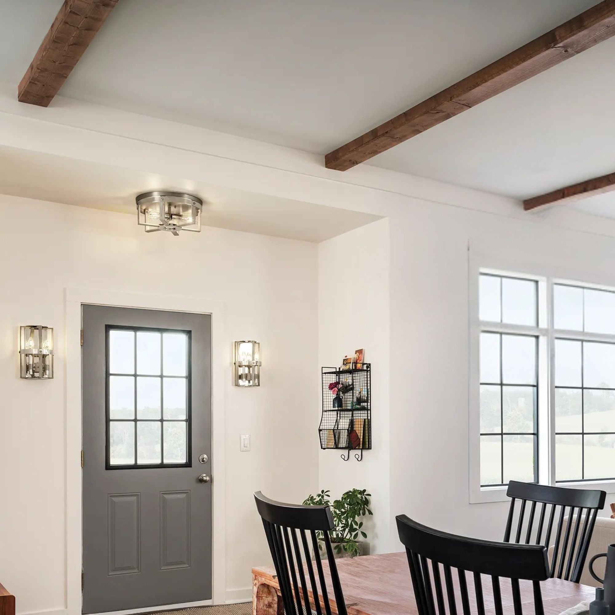 Peyton 16" 3-Light Flush Mount, White Washed Wood Finish
