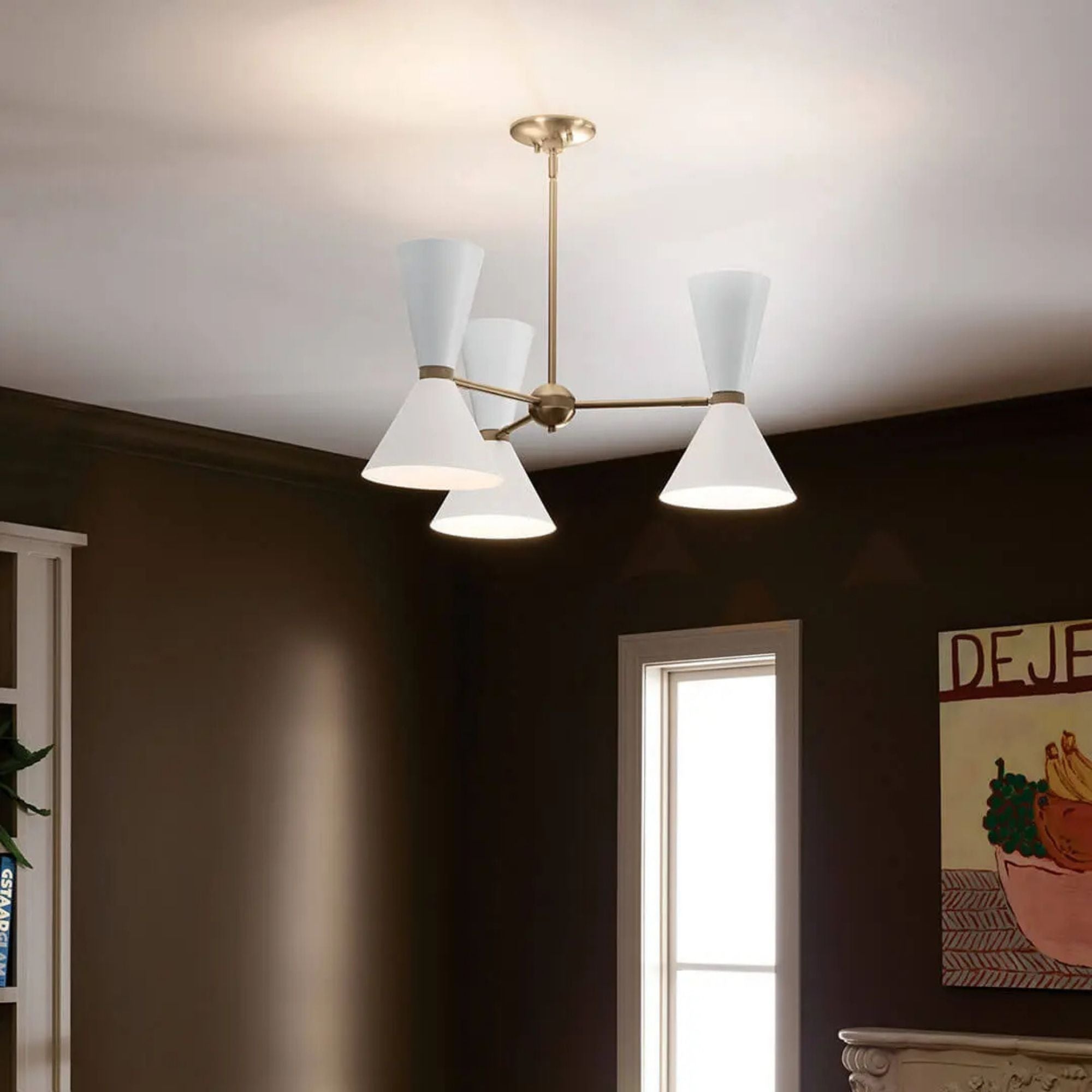 Phix 31" 6-Light Chandelier, Champagne Bronze & White Finish