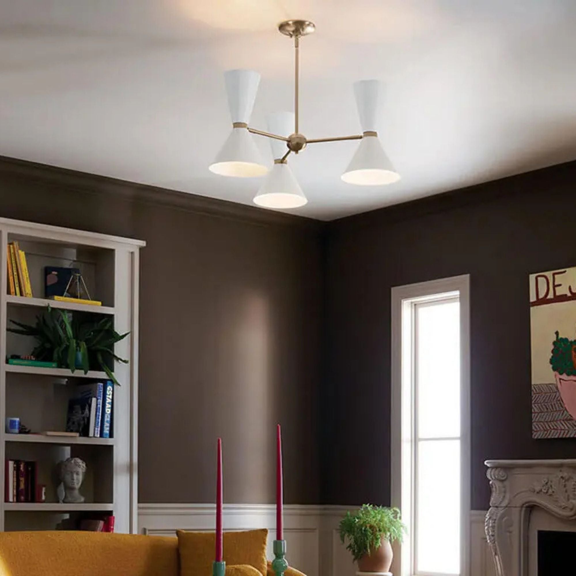 Phix 31" 6-Light Chandelier, Champagne Bronze & White Finish