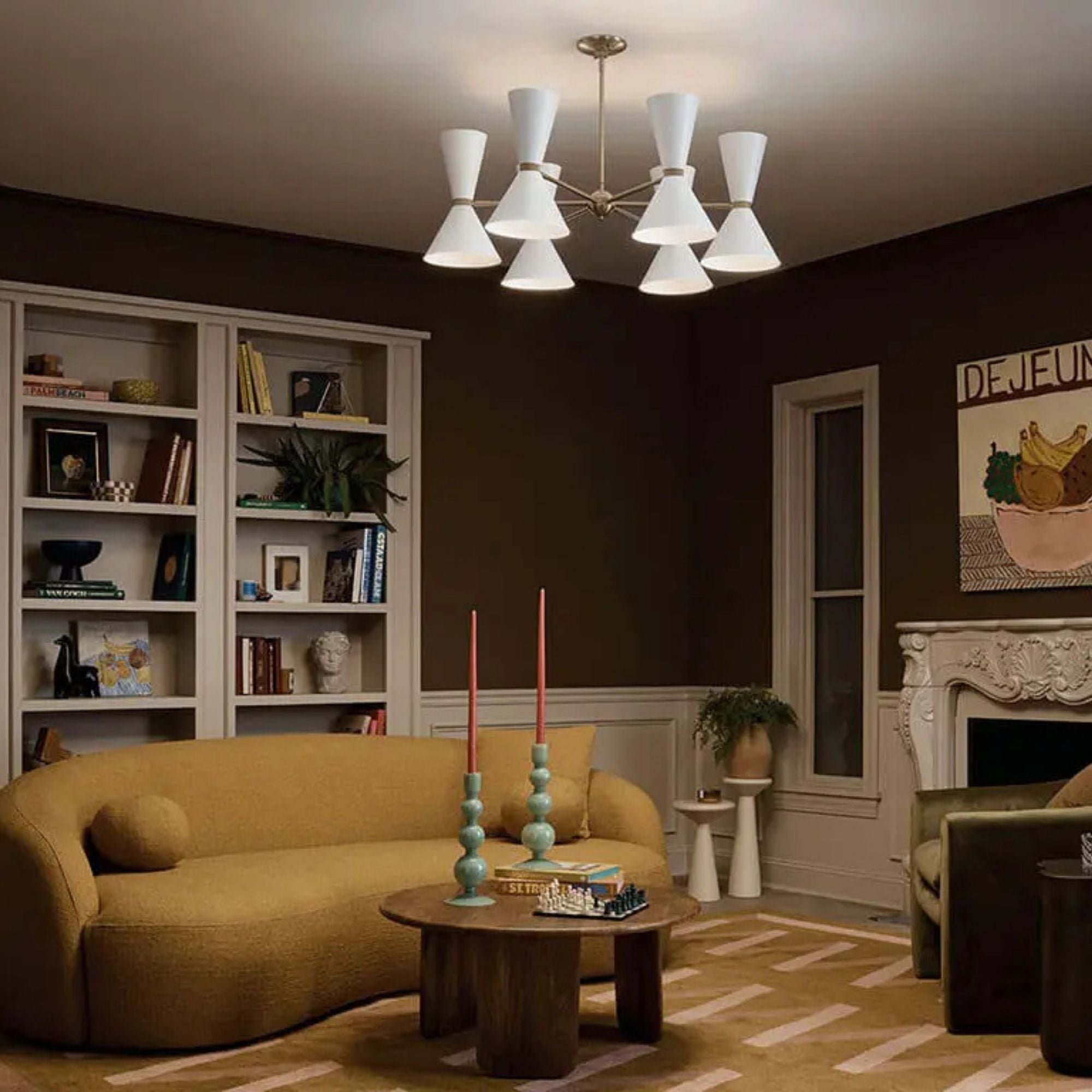 Phix 39" 12-Light Chandelier, Champagne Bronze & White Finish