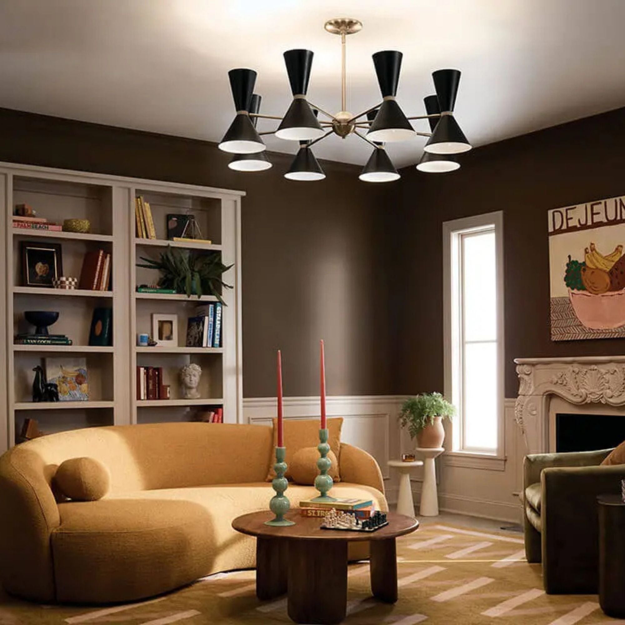 Phix 49" 16 Light Chandelier, Champagne Bronze & Black Finish