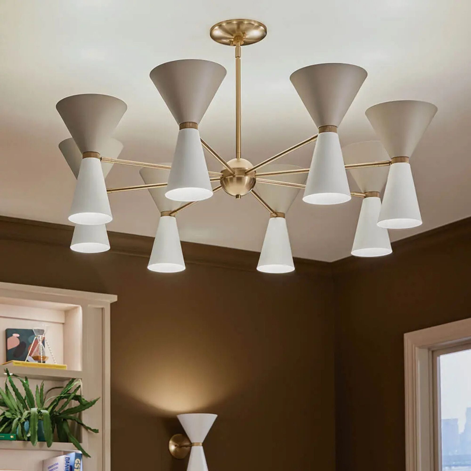 Phix 49" 16 Light Chandelier, Champagne Bronze & Greige Finish