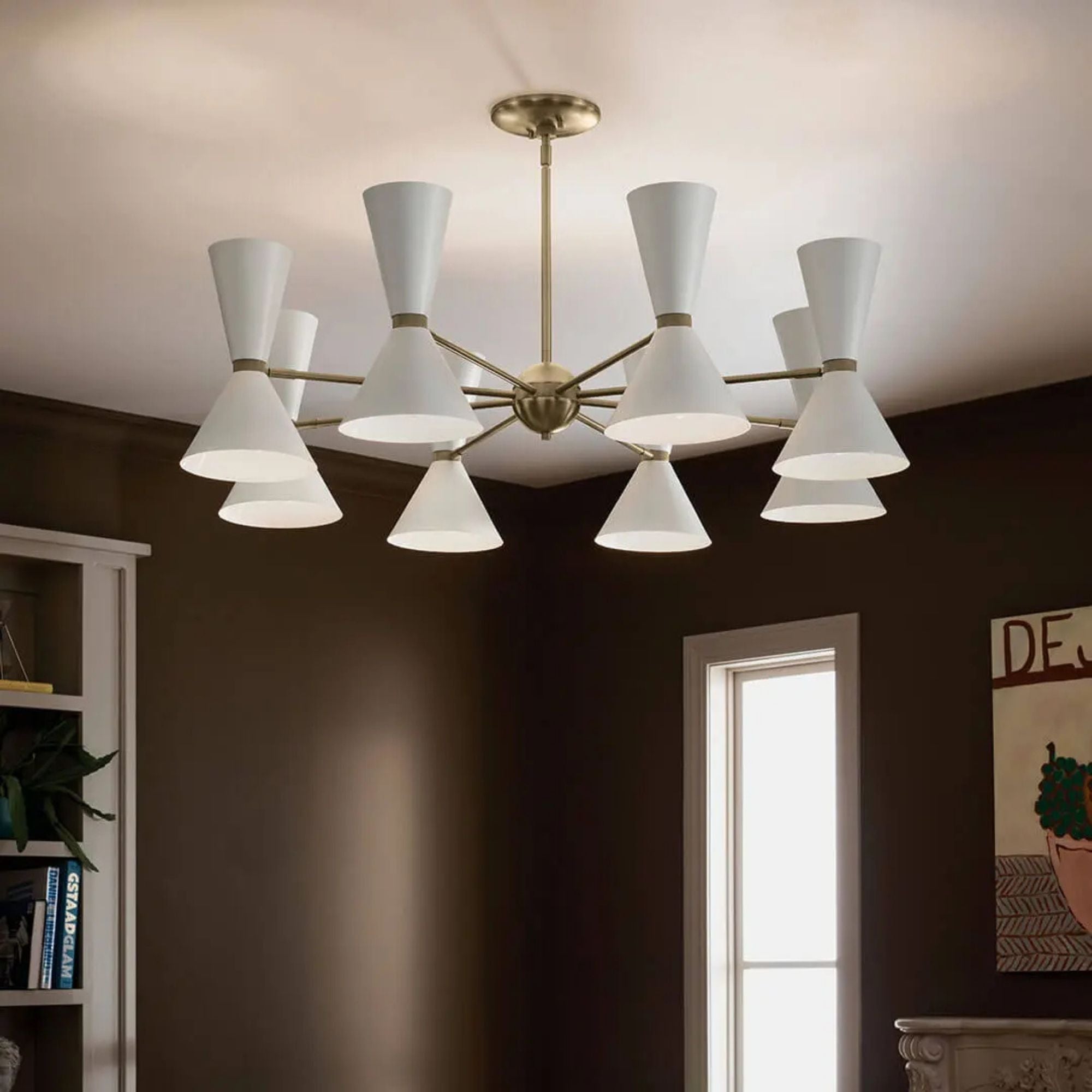 Phix 49" 16 Light Chandelier, Champagne Bronze & White Finish