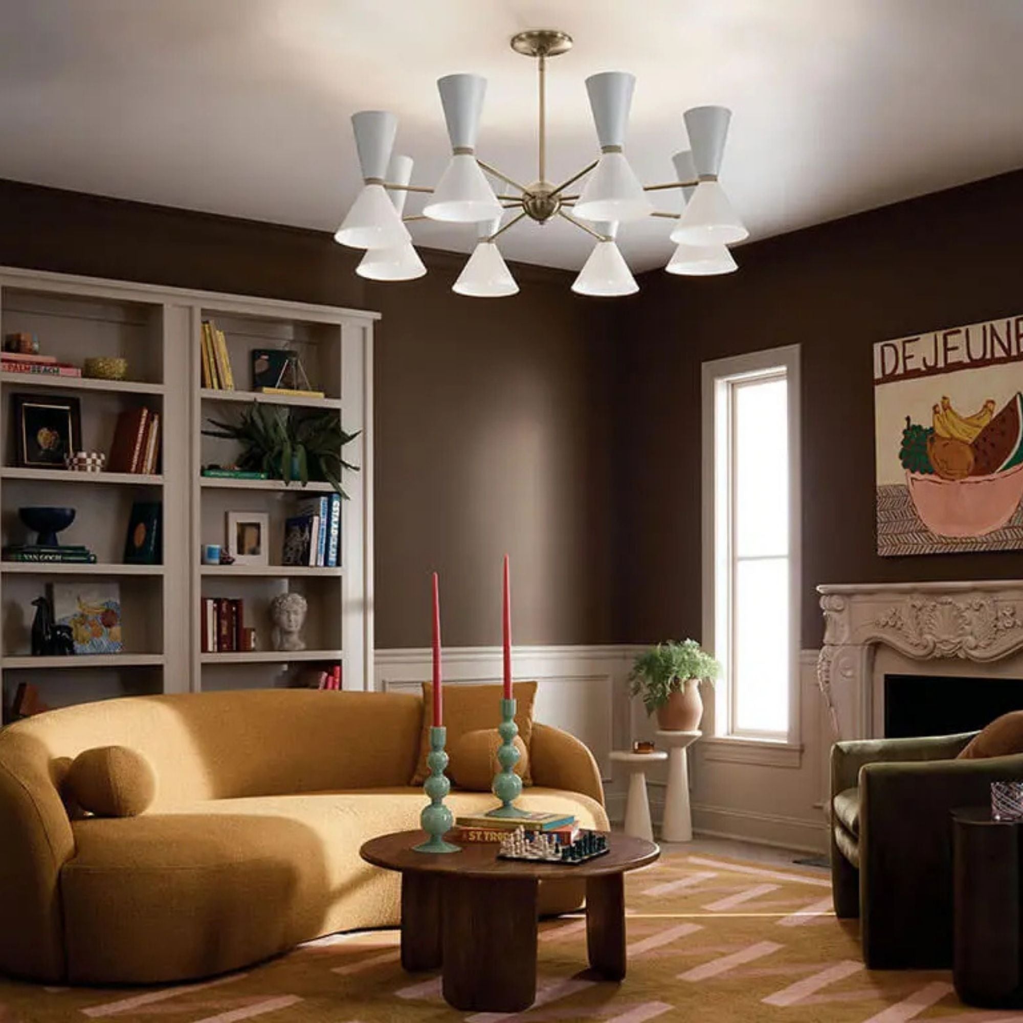 Phix 49" 16 Light Chandelier, Champagne Bronze & White Finish