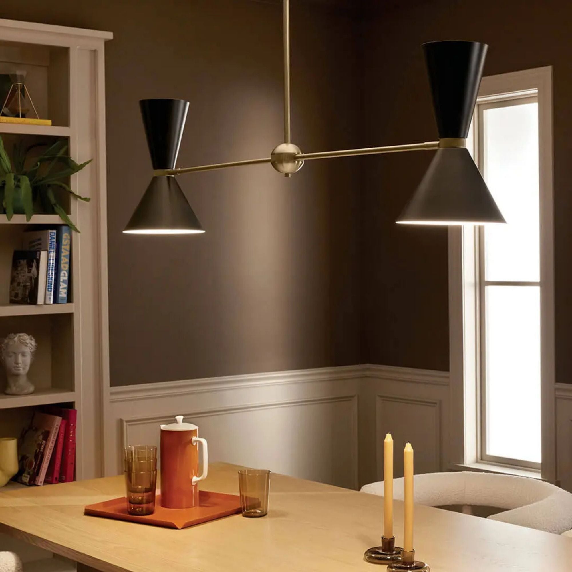 Phix 48" 4-Light Linear Chandelier, Champagne Bronze & Black Finish