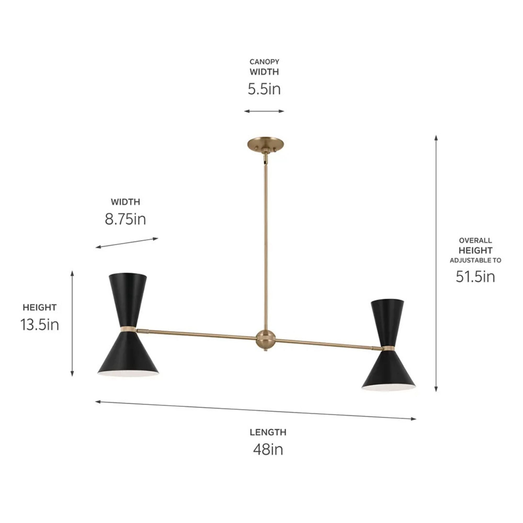 Phix 48" 4-Light Linear Chandelier, Champagne Bronze & Black Finish