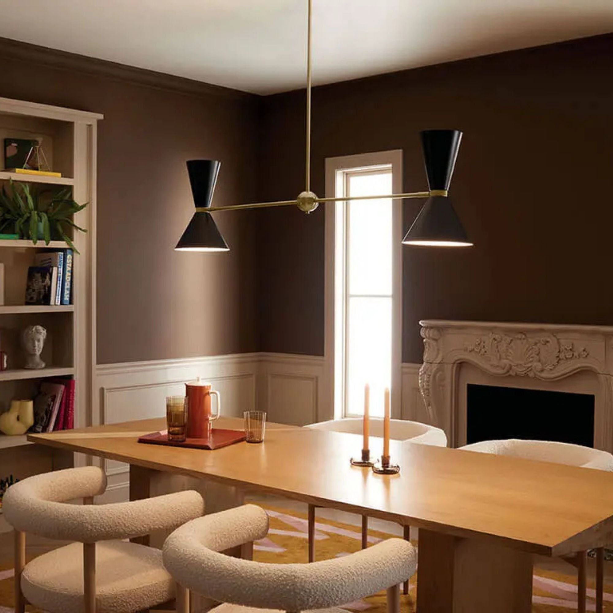 Phix 48" 4-Light Linear Chandelier, Champagne Bronze & Black Finish