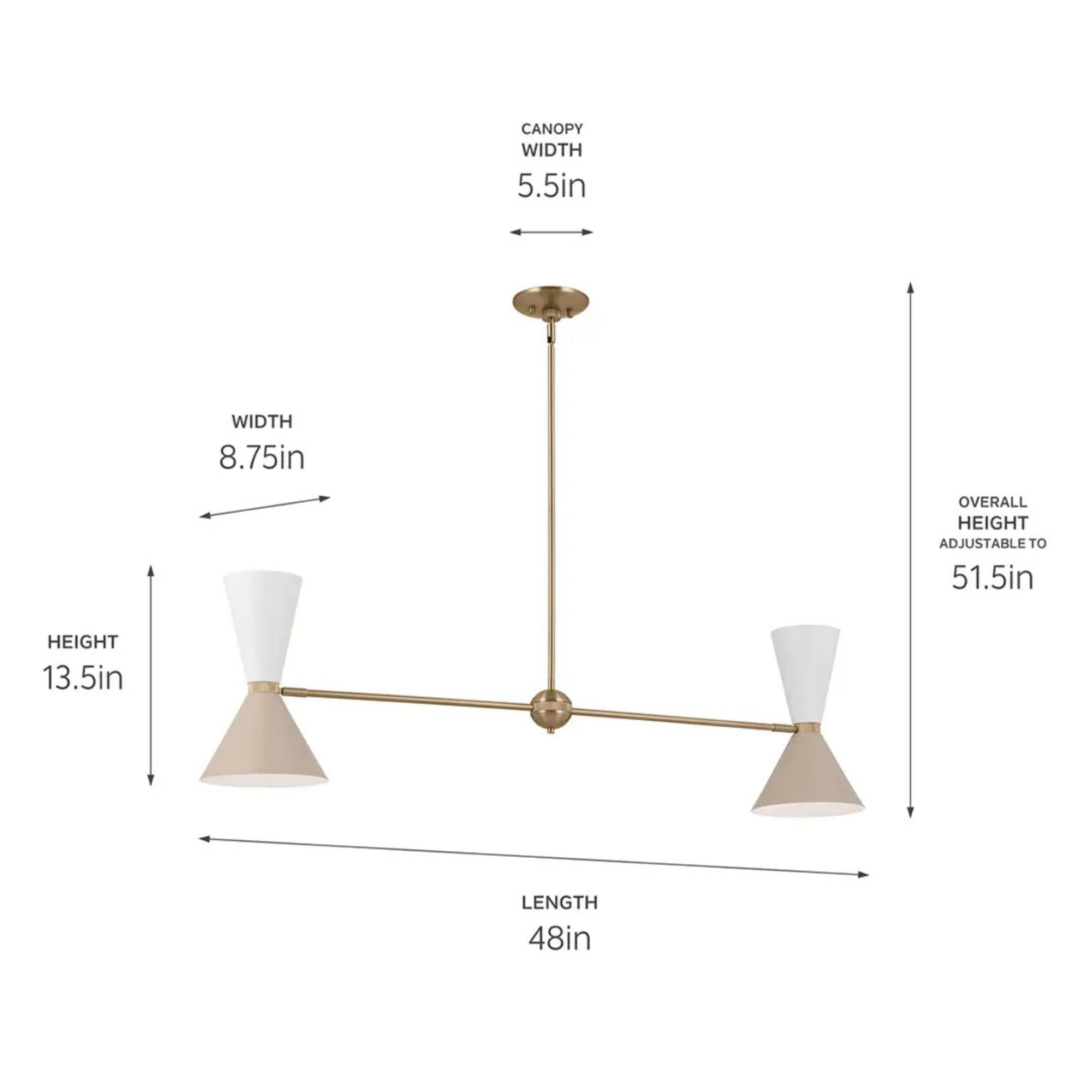 Phix 48" 4-Light Linear Chandelier, Champagne Bronze & Greige Finish