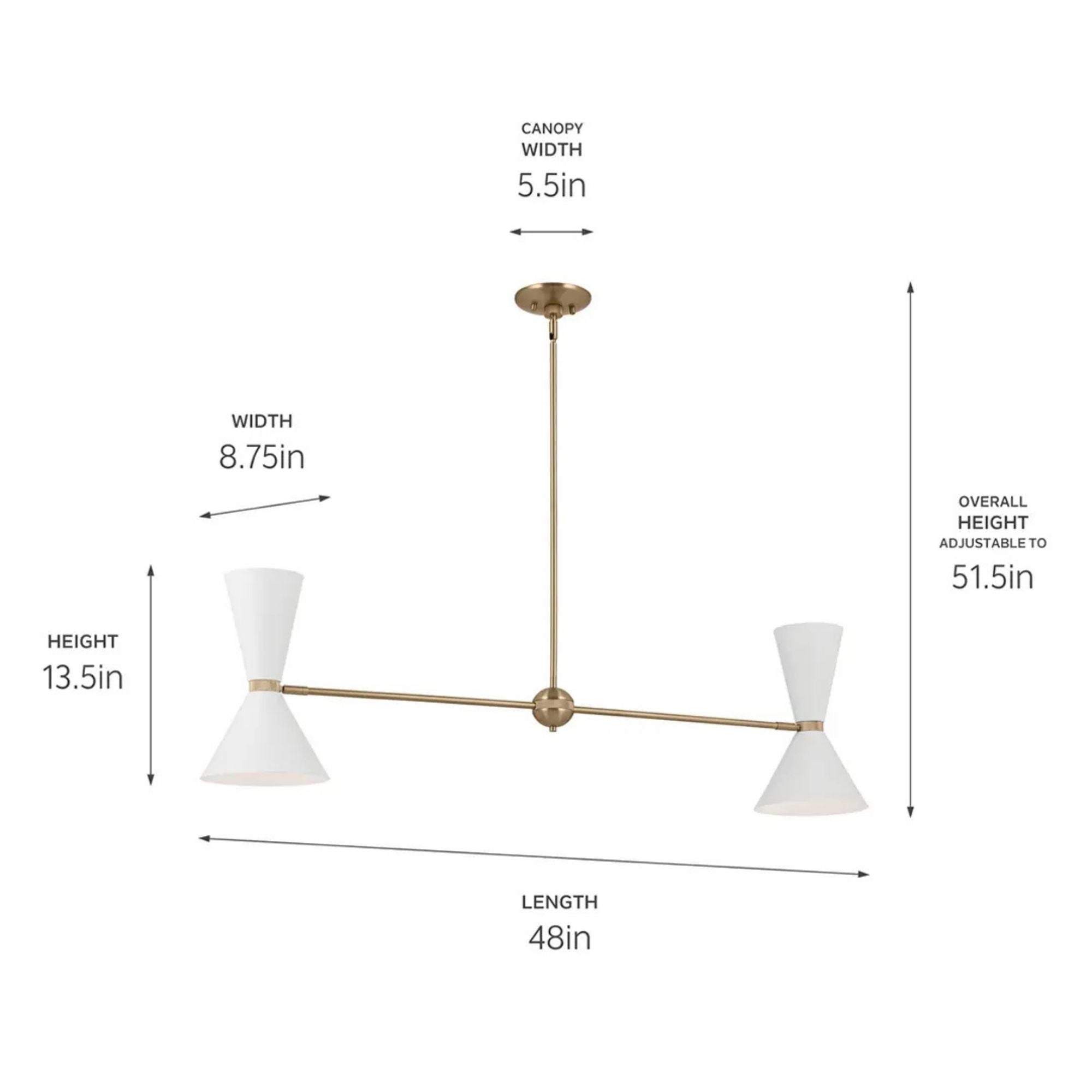 Phix 48" 4-Light Linear Chandelier, Champagne Bronze & White Finish