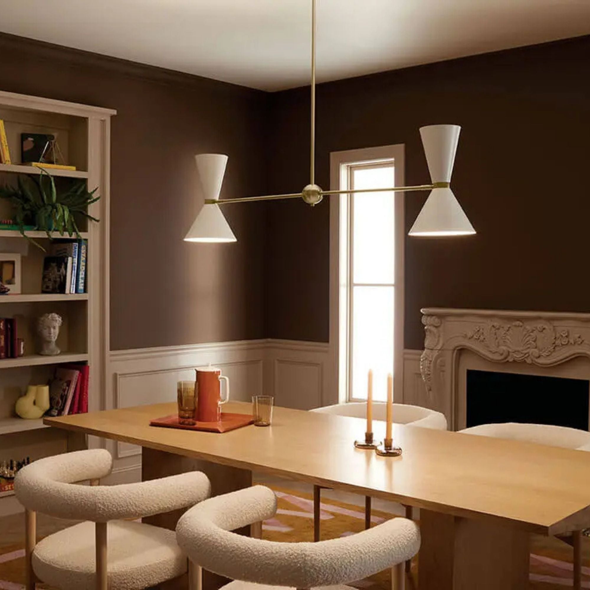 Phix 48" 4-Light Linear Chandelier, Champagne Bronze & White Finish