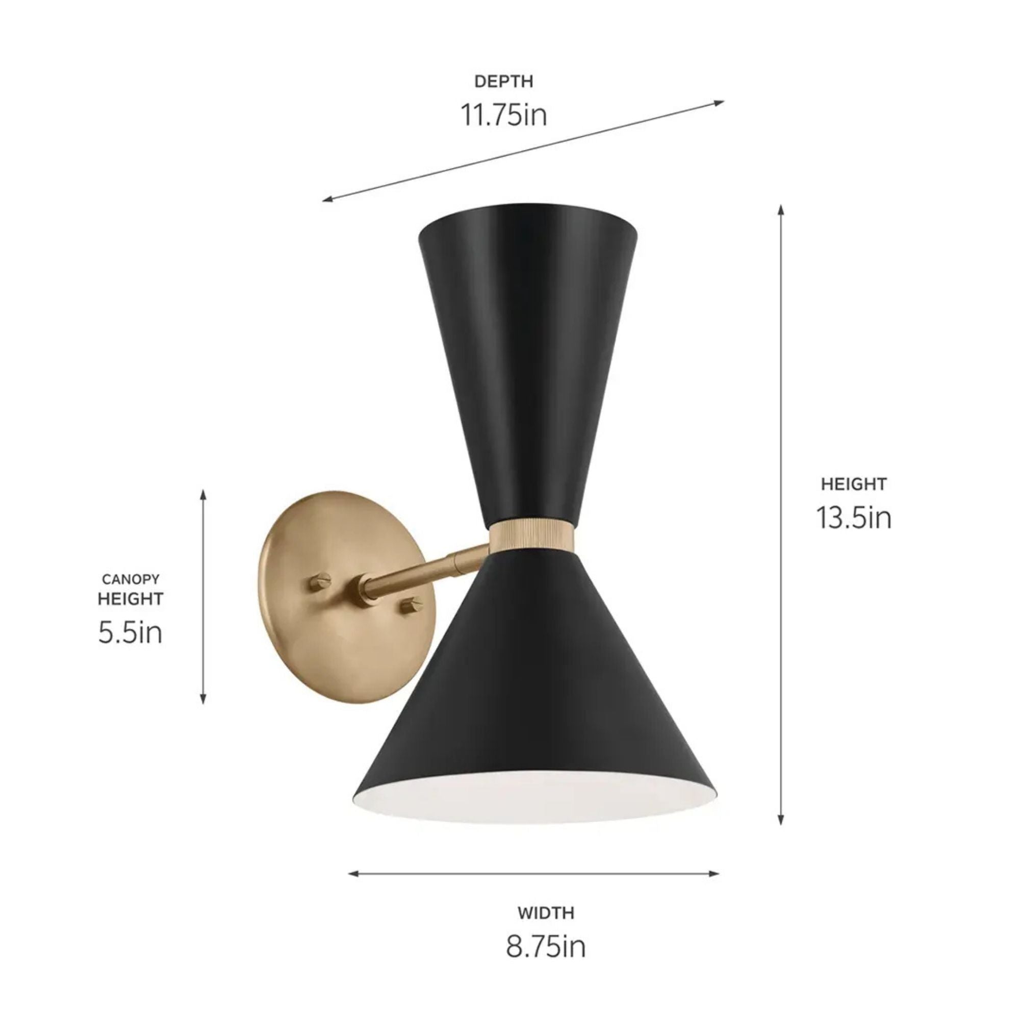Phix 14" 2-Light Wall Sconce, Champagne Bronze & Black Finish