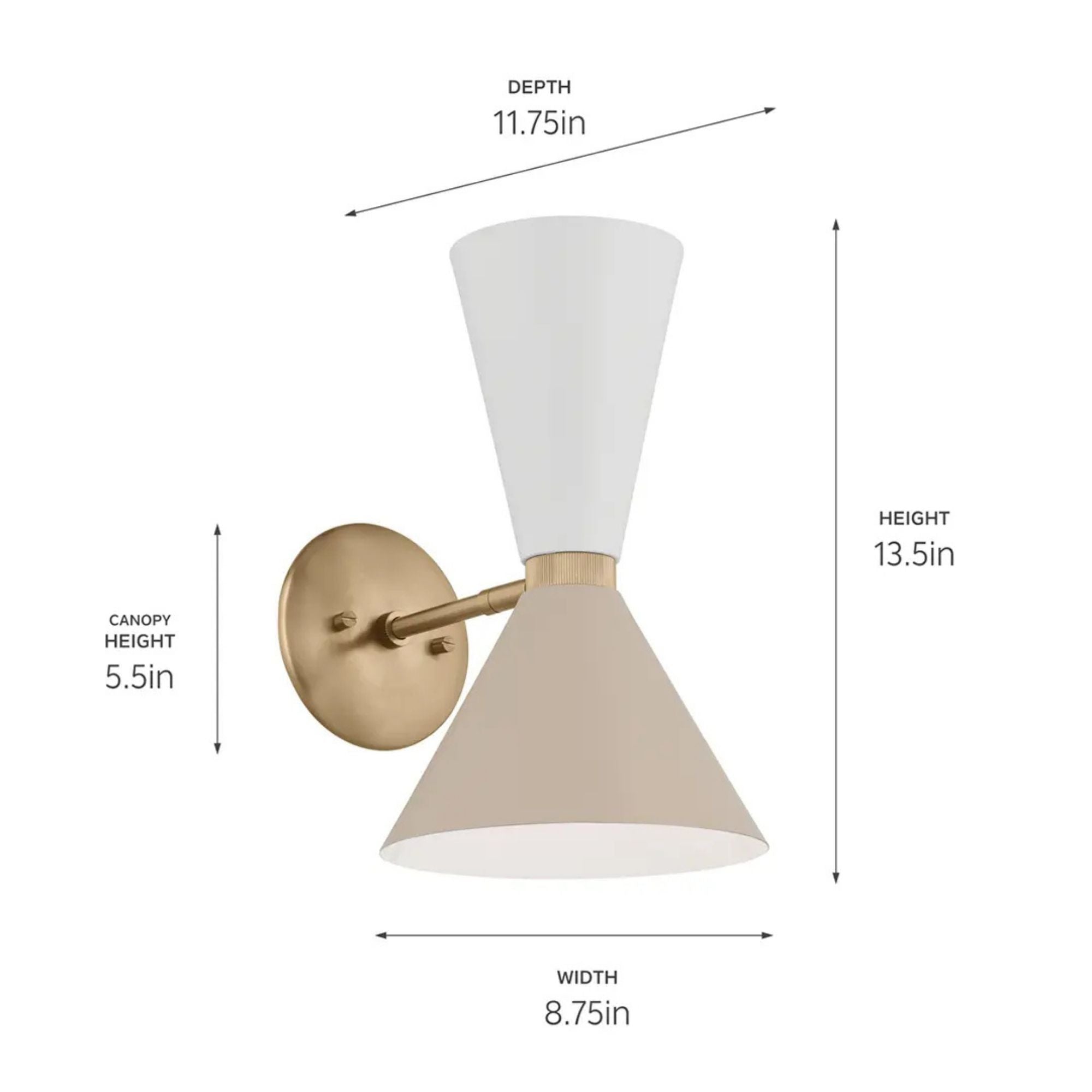 Phix 14" 2-Light Wall Sconce, Champagne Bronze & Greige White Finish
