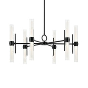 Kichler Riven 33 in. 12-Light Chandelier, Black & Champagne Bronze & Polished Nickel with Clear Fluted Glass