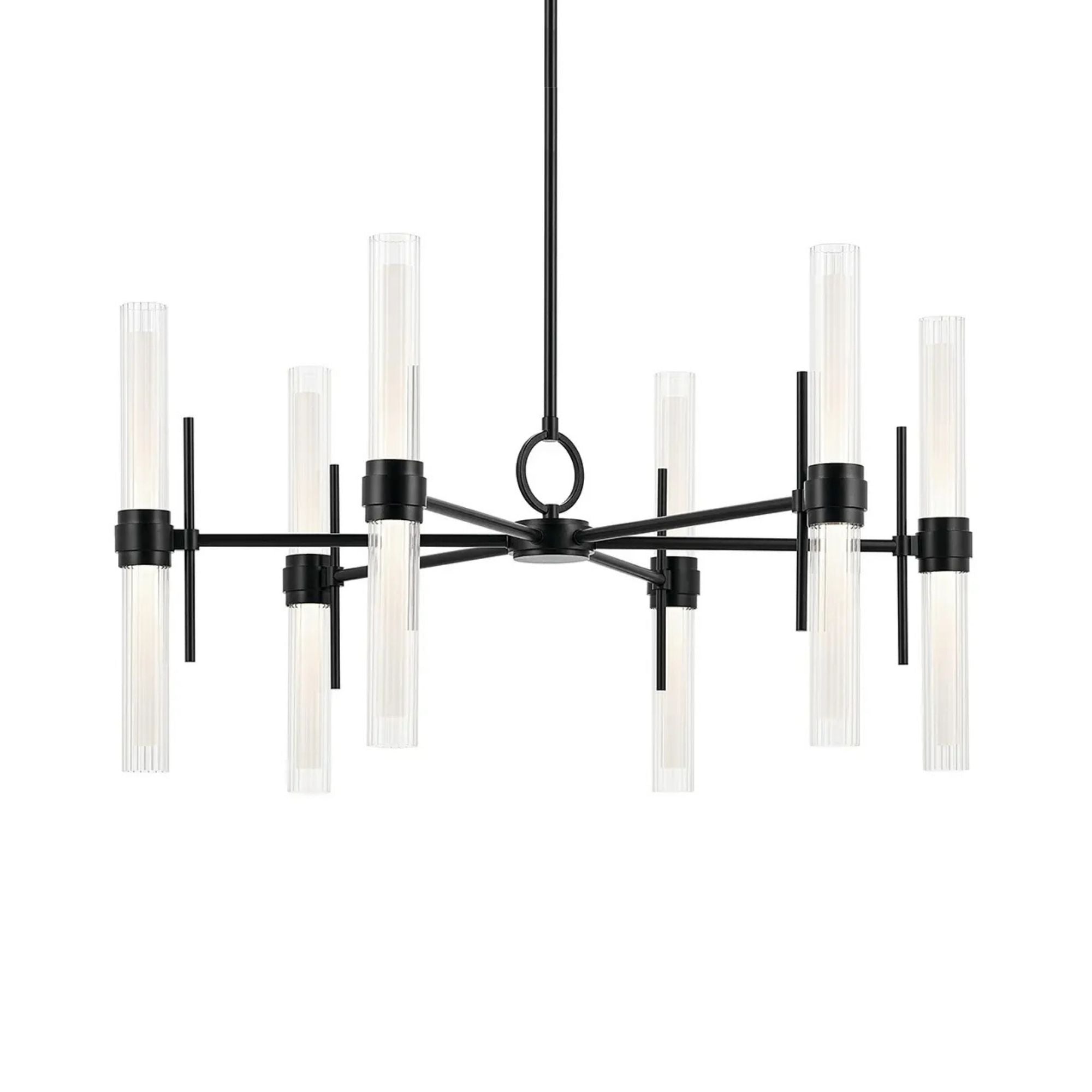 Kichler Riven 33 in. 12-Light Chandelier, Black & Champagne Bronze & Polished Nickel with Clear Fluted Glass