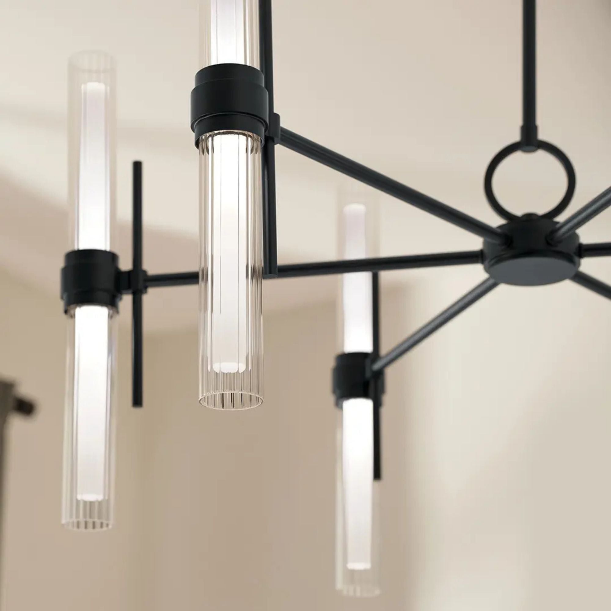 Kichler Riven 33 in. 12-Light Chandelier, Black & Champagne Bronze & Polished Nickel with Clear Fluted Glass