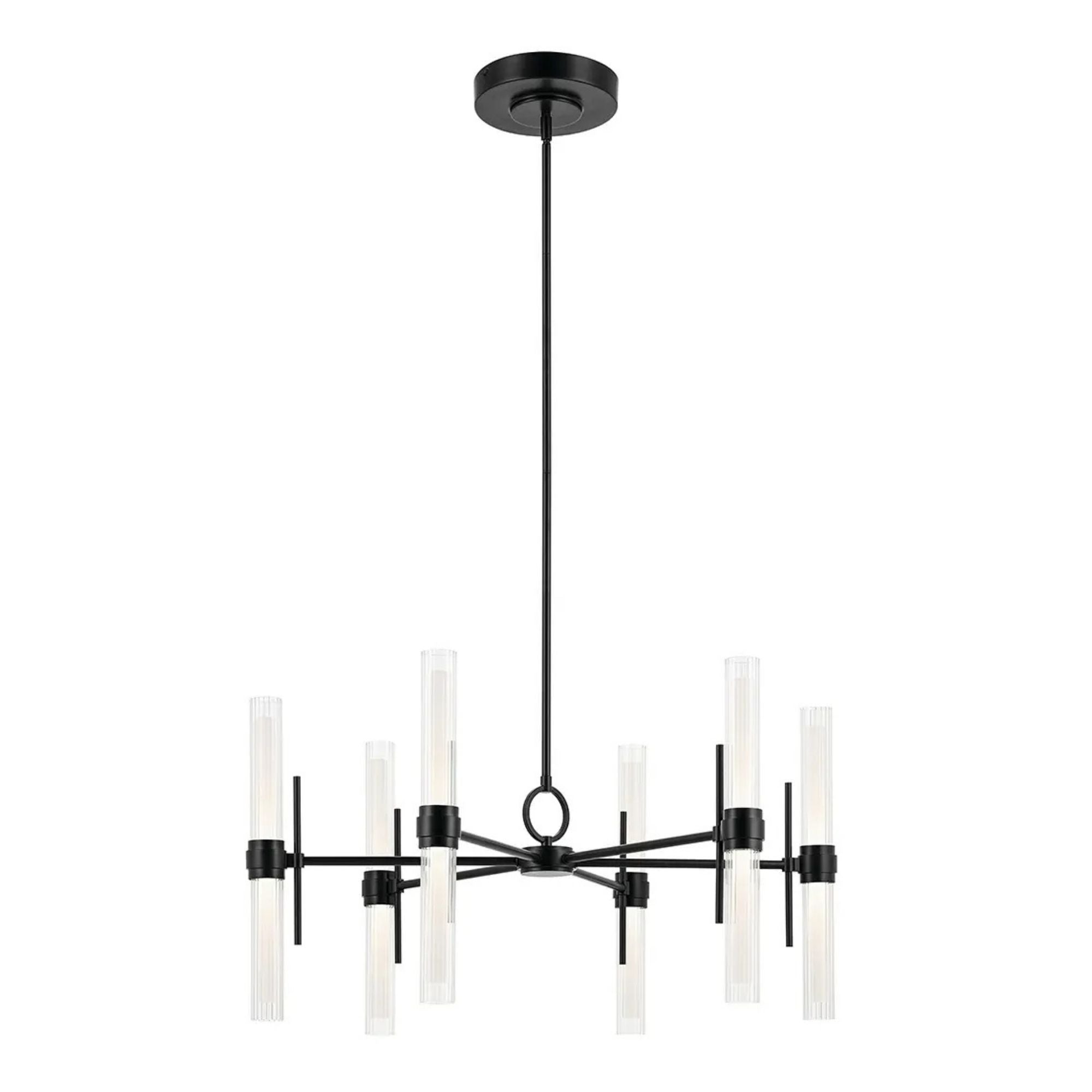 Kichler Riven 33 in. 12-Light Chandelier, Black & Champagne Bronze & Polished Nickel with Clear Fluted Glass