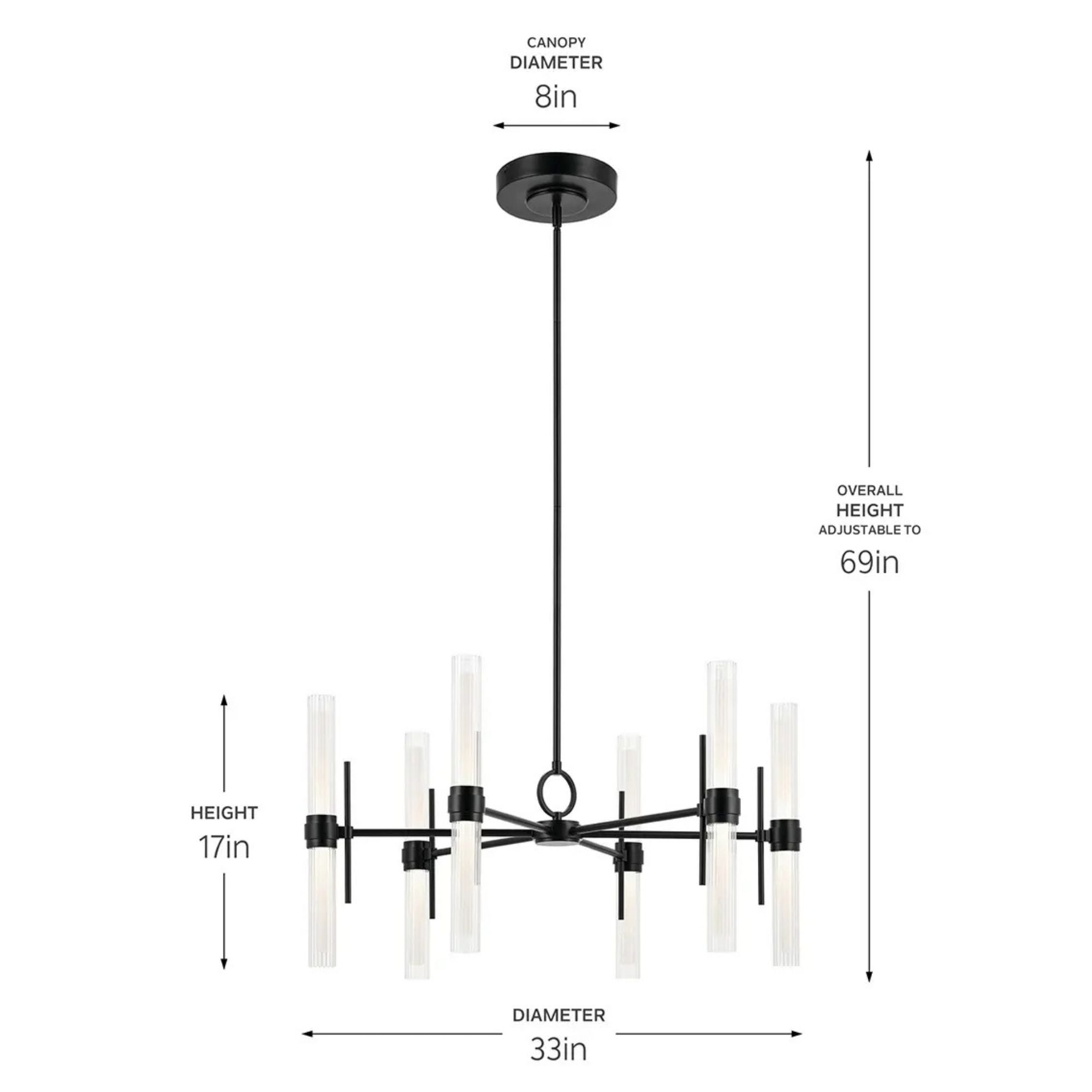 Kichler Riven 33 in. 12-Light Chandelier, Black & Champagne Bronze & Polished Nickel with Clear Fluted Glass