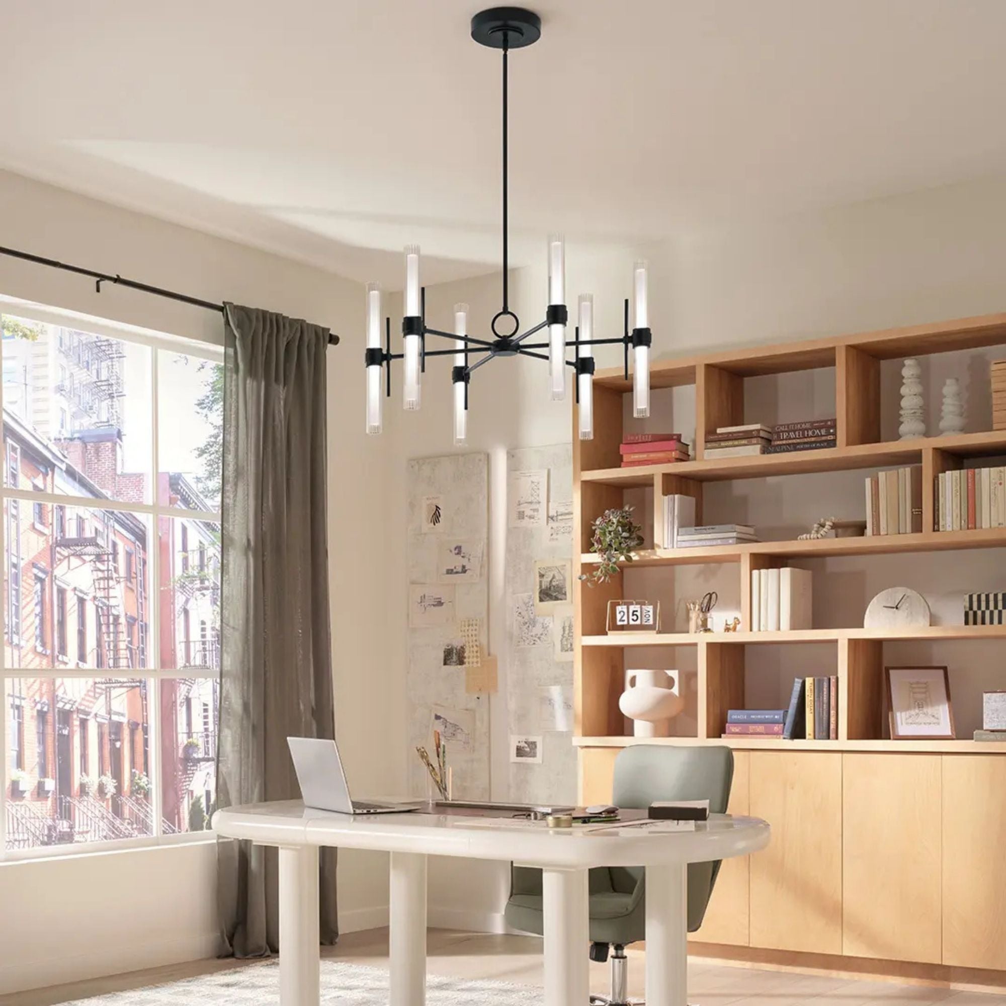 Kichler Riven 33 in. 12-Light Chandelier, Black & Champagne Bronze & Polished Nickel with Clear Fluted Glass