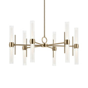 Kichler Riven 33 in. 12-Light Chandelier, Champagne Bronze with Clear Fluted Glass Cylinder Shade