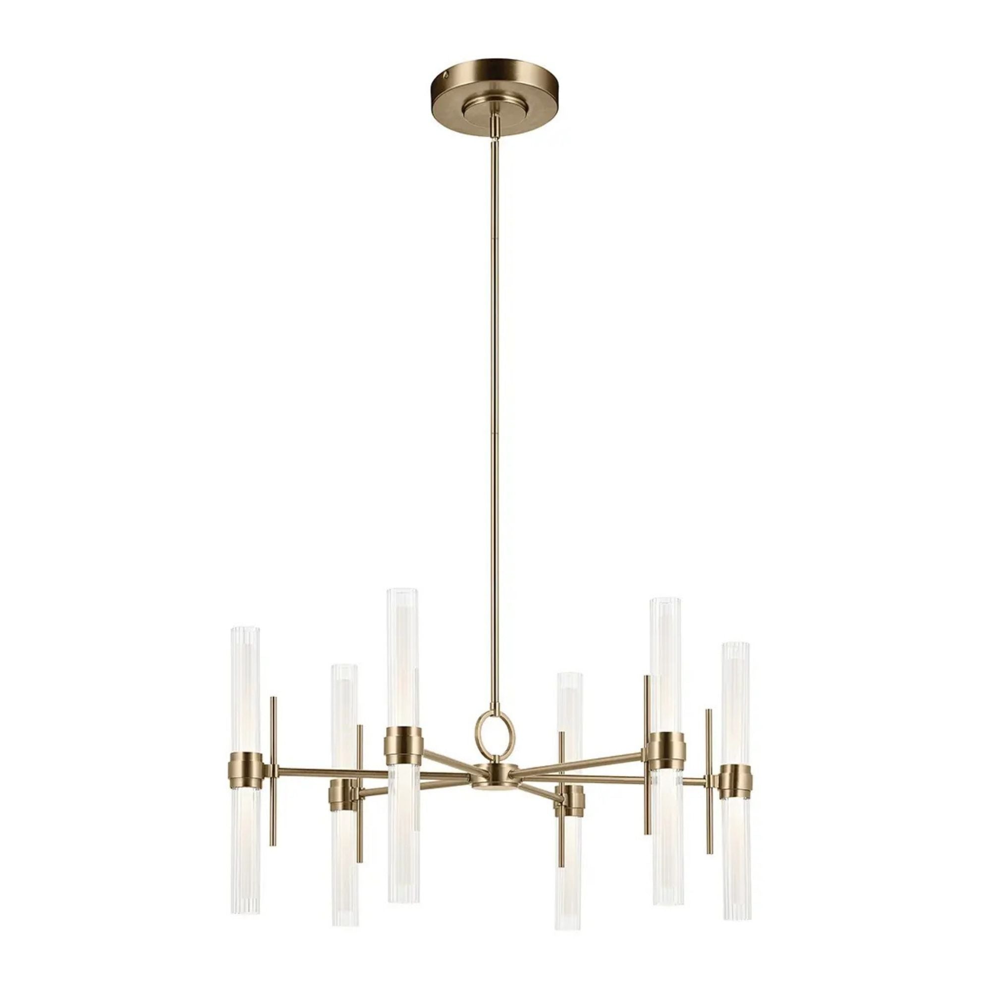 Kichler Riven 33 in. 12-Light Chandelier, Champagne Bronze with Clear Fluted Glass Cylinder Shade