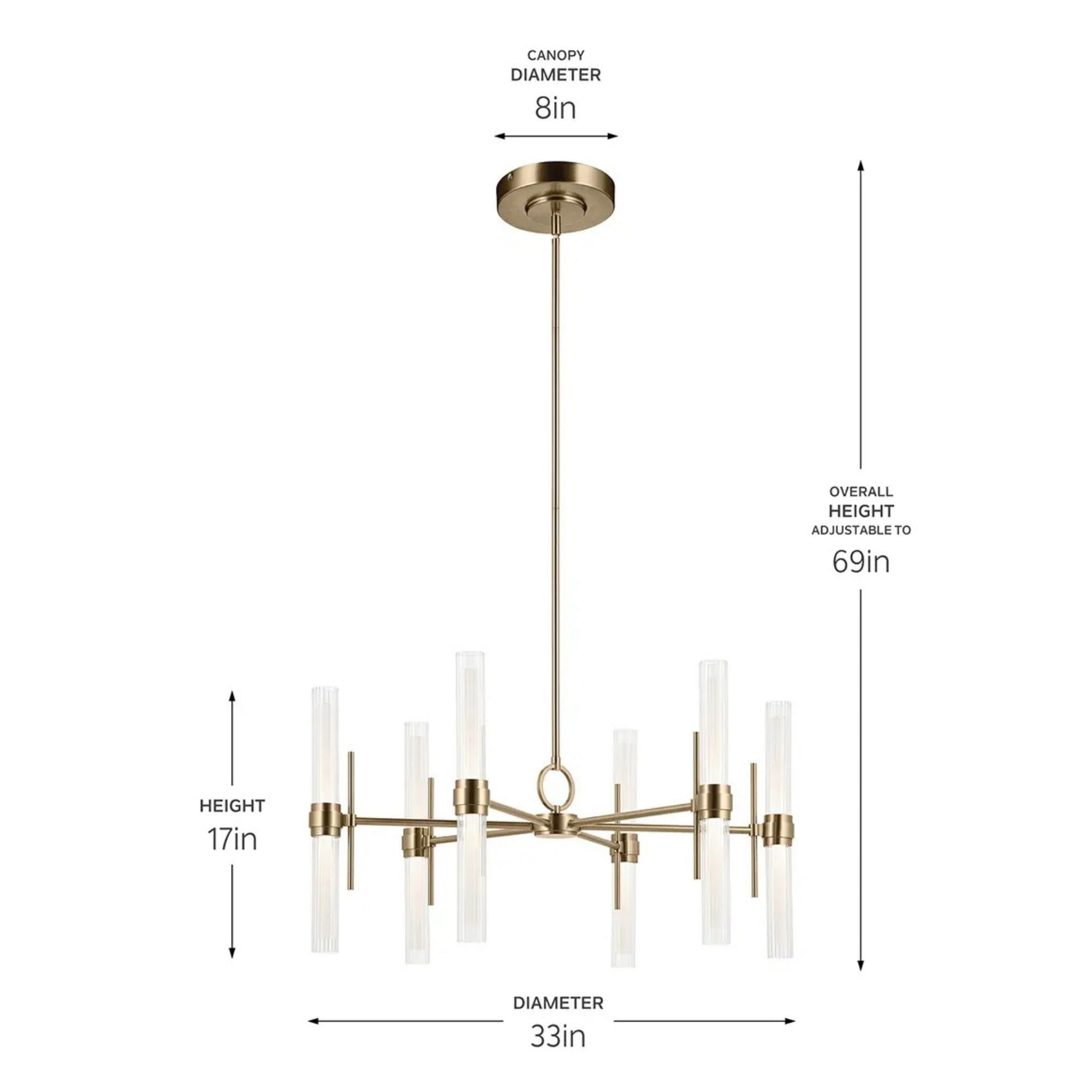 Kichler Riven 33 in. 12-Light Chandelier, Champagne Bronze with Clear Fluted Glass Cylinder Shade