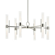 Kichler Riven 33 in. 12-Light Chandelier, Polished Nickel with Clear Fluted Glass Cylinder Shade