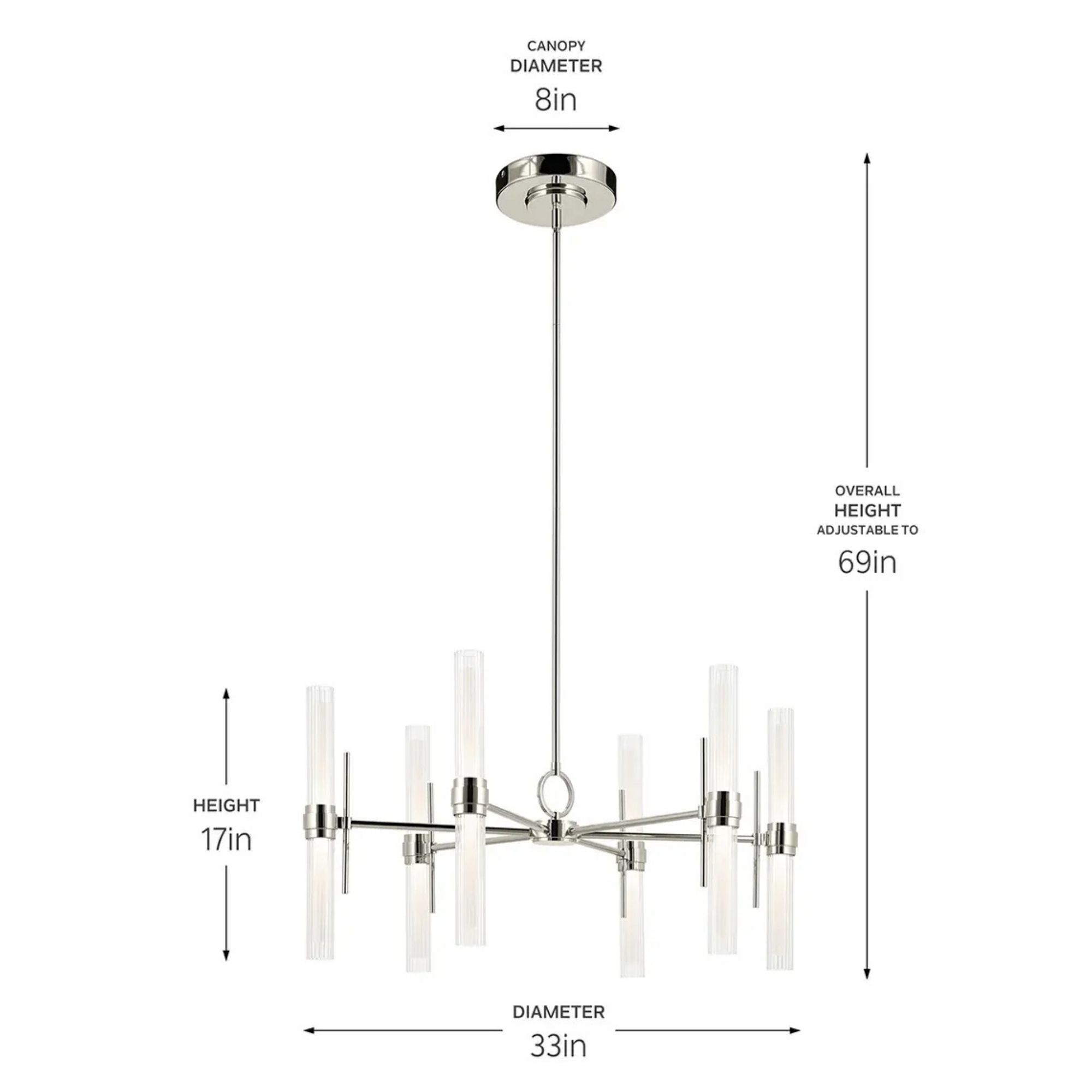 Kichler Riven 33 in. 12-Light Chandelier, Polished Nickel with Clear Fluted Glass Cylinder Shade