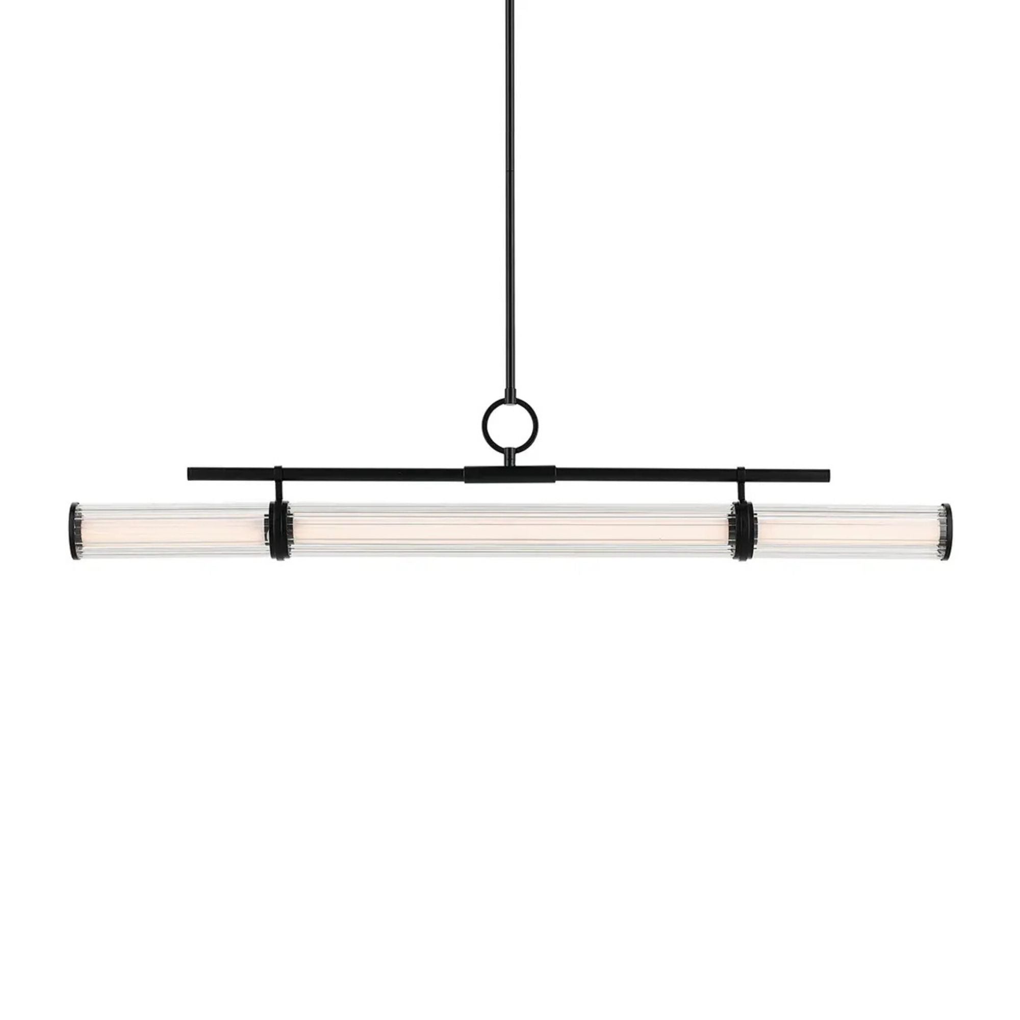 Kichler Riven 48.25 in. Linear Chandelier, Black & Champagne Bronze & Polished Nickel with Clear Fluted Glass Cylinder Shade