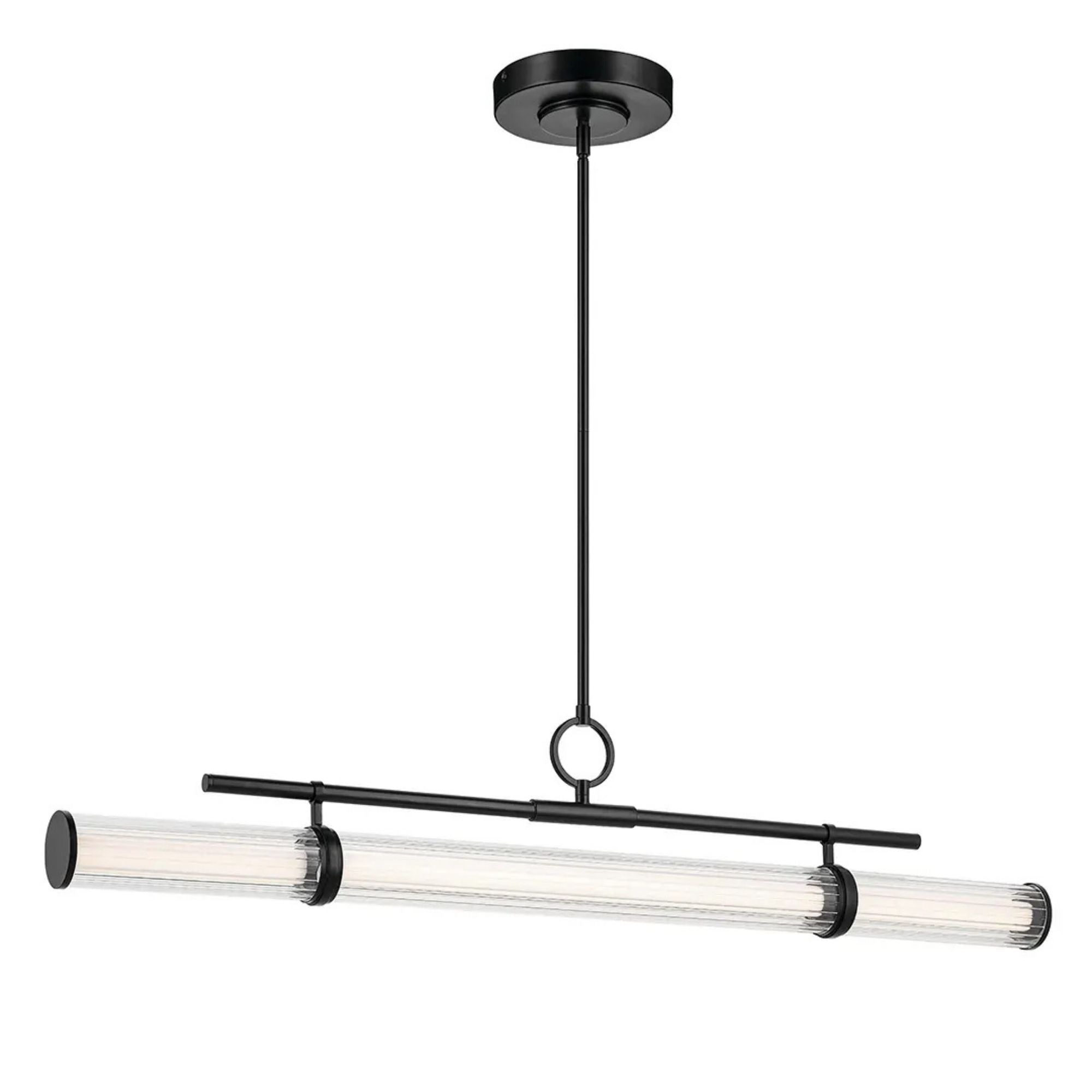 Kichler Riven 48.25 in. Linear Chandelier, Black & Champagne Bronze & Polished Nickel with Clear Fluted Glass Cylinder Shade