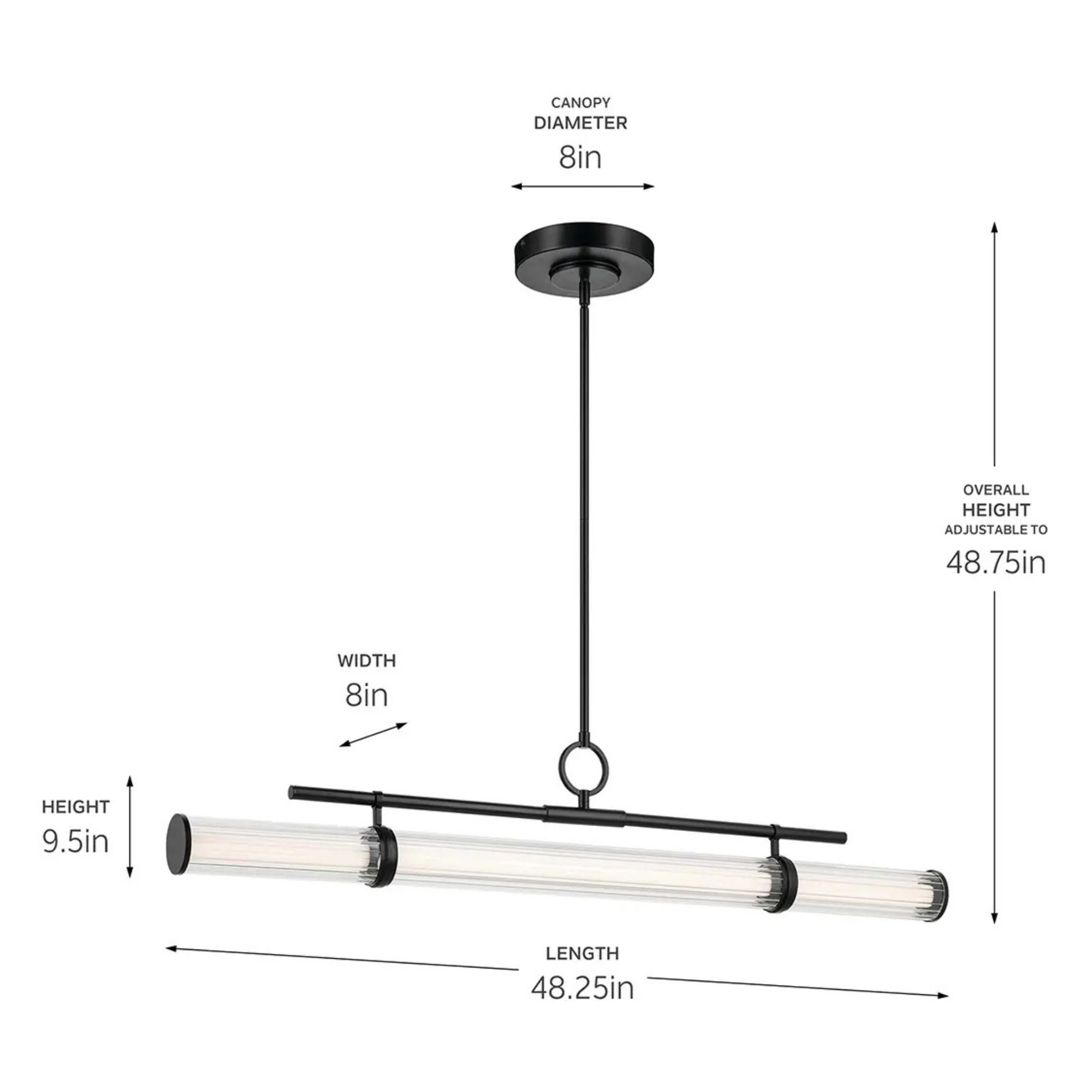 Kichler Riven 48.25 in. Linear Chandelier, Black & Champagne Bronze & Polished Nickel with Clear Fluted Glass Cylinder Shade