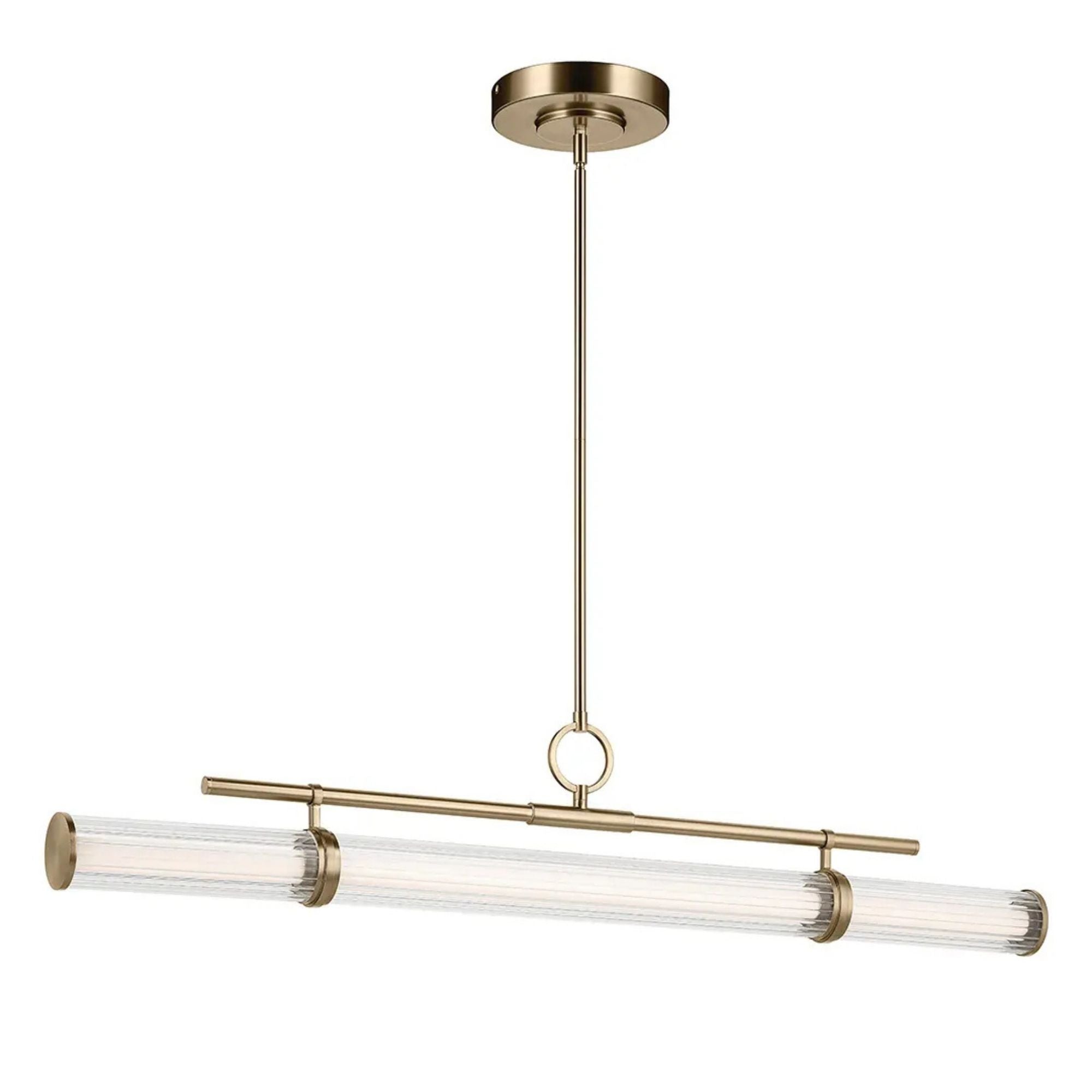 Kichler Riven 48.25 in. Linear Chandelier, Champagne Bronze with Clear Fluted Glass Cylinder Shade