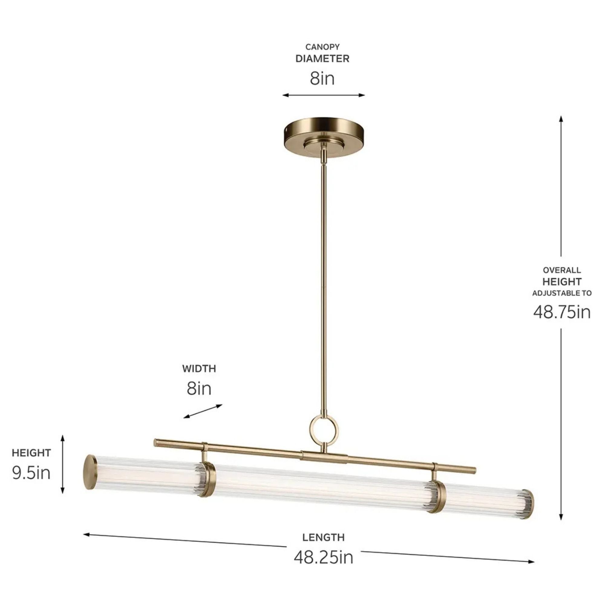 Kichler Riven 48.25 in. Linear Chandelier, Champagne Bronze with Clear Fluted Glass Cylinder Shade