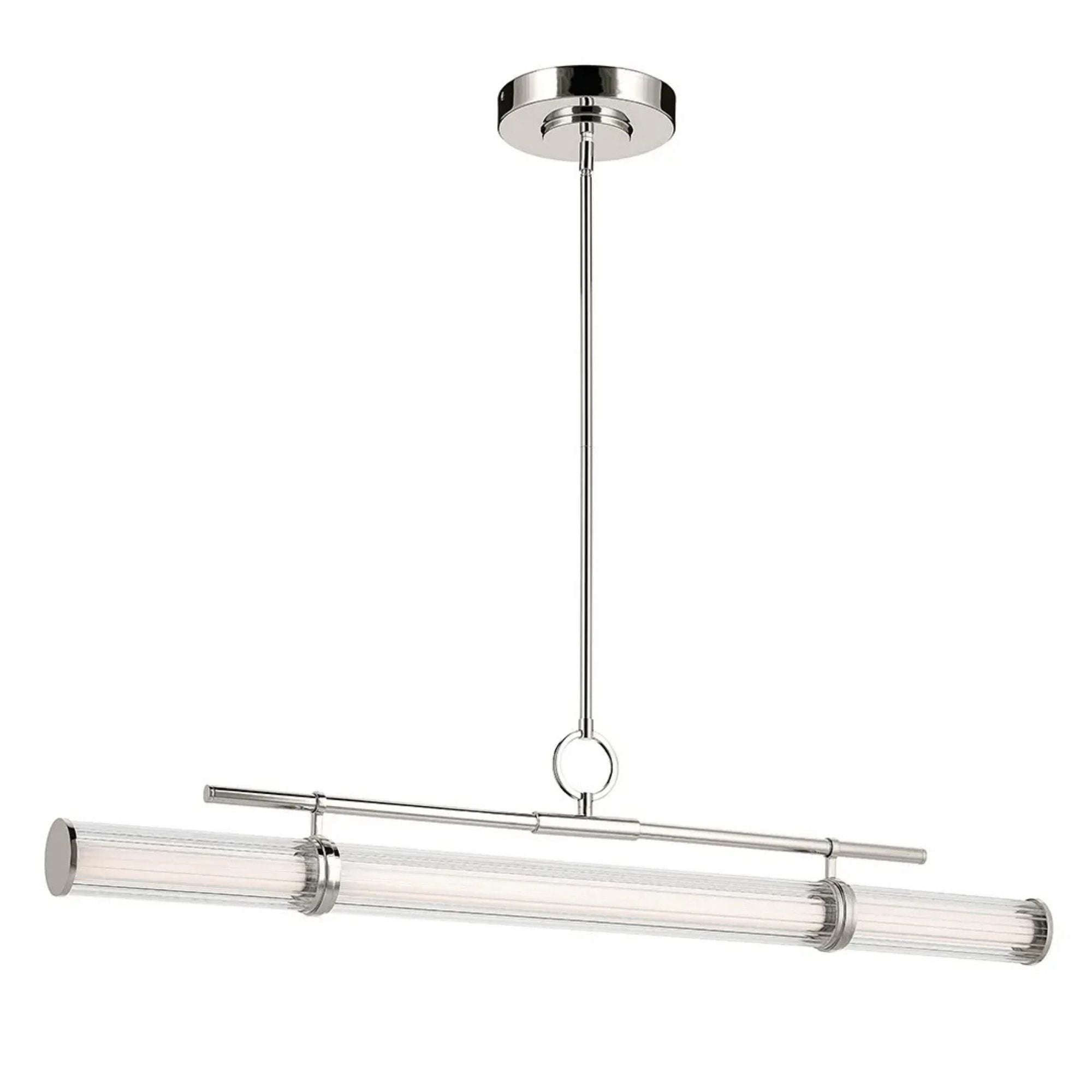 Kichler Riven 48.25 in. Linear Chandelier, Polished Nickel with Clear Fluted Glass Cylinder Shade