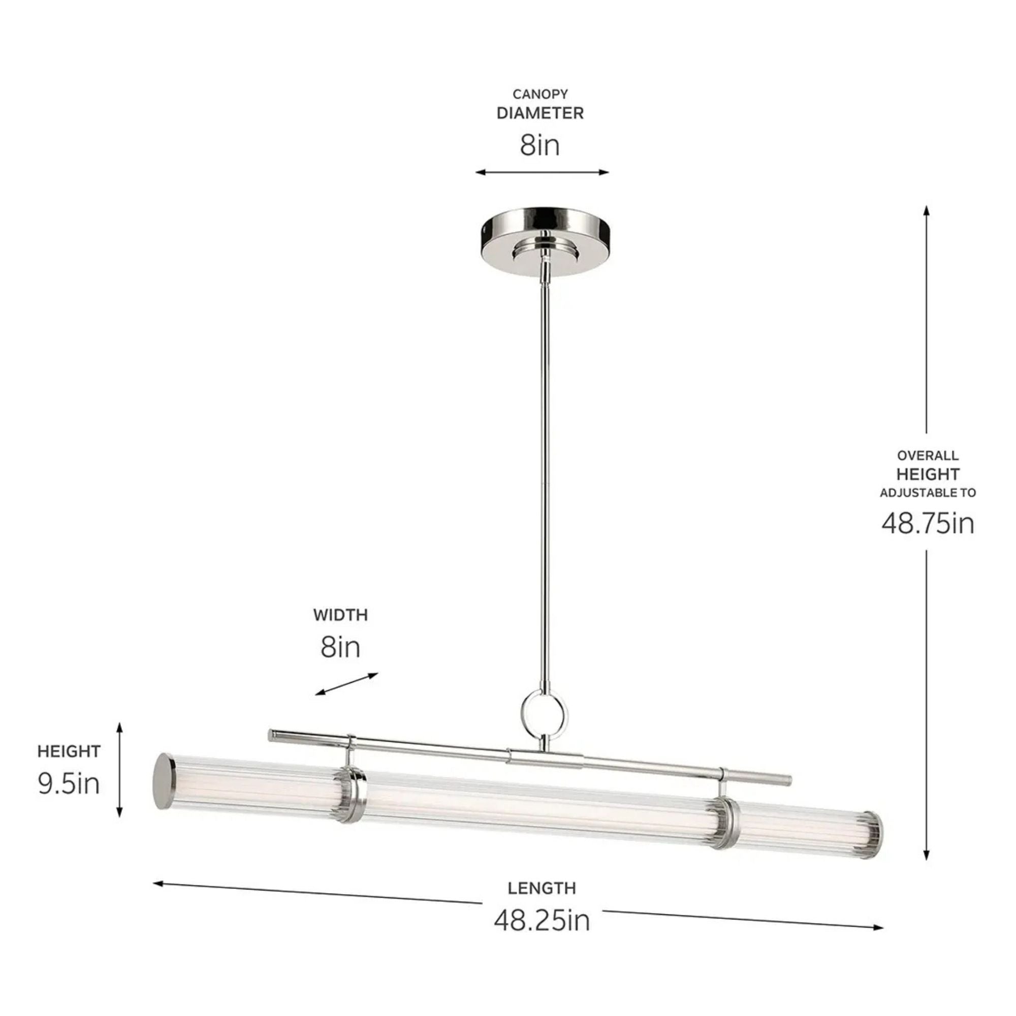Kichler Riven 48.25 in. Linear Chandelier, Polished Nickel with Clear Fluted Glass Cylinder Shade
