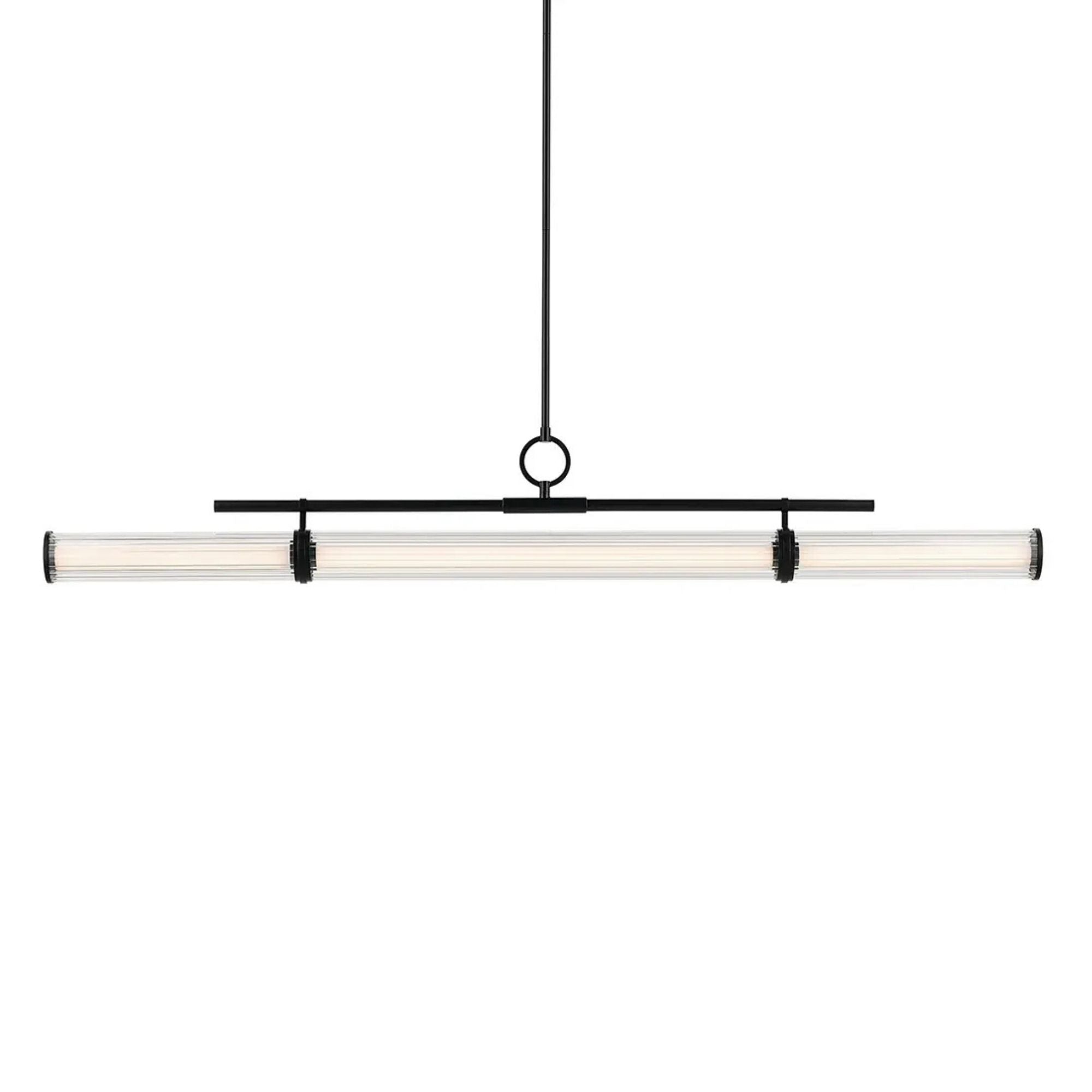 Kichler Riven 60.25 in. Linear Chandelier, Black & Champagne Bronze & Polished Nickel with Clear Fluted Glass Cylinder Shade