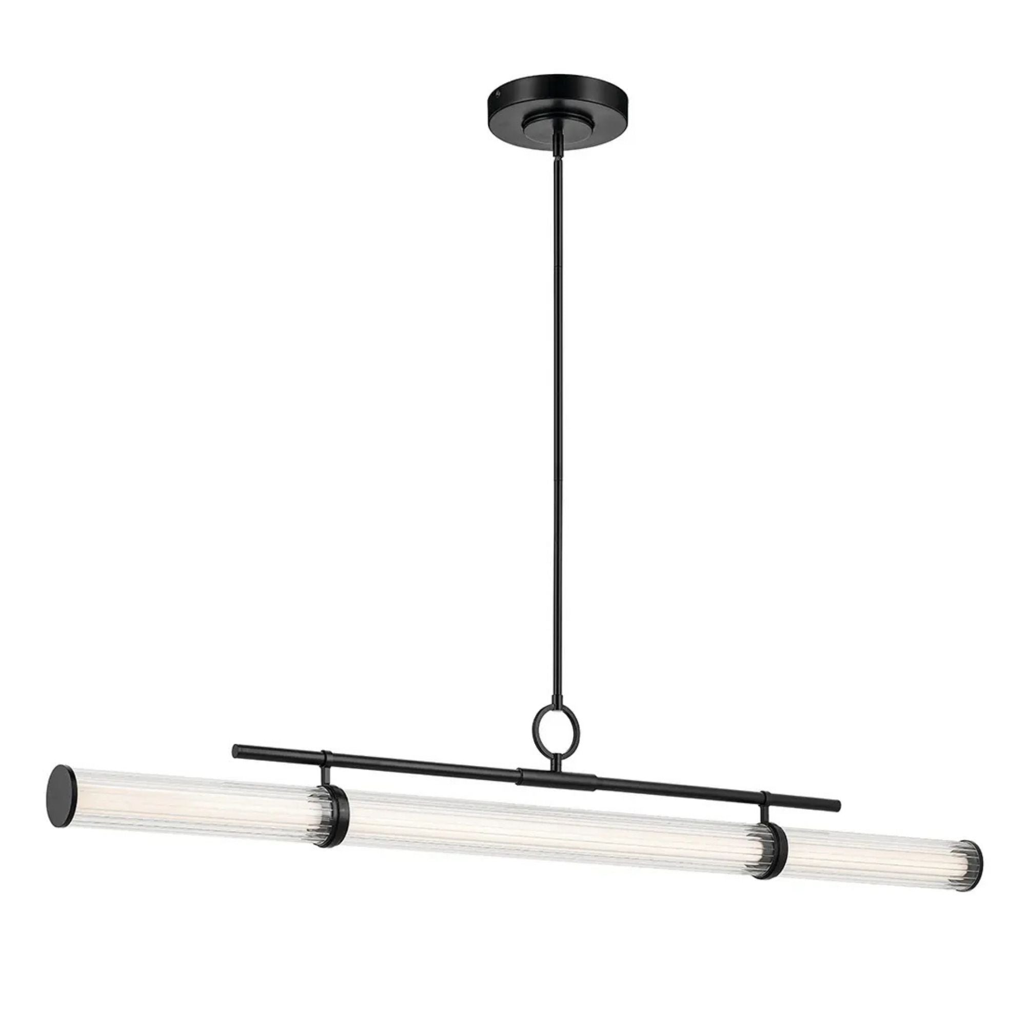 Kichler Riven 60.25 in. Linear Chandelier, Black & Champagne Bronze & Polished Nickel with Clear Fluted Glass Cylinder Shade