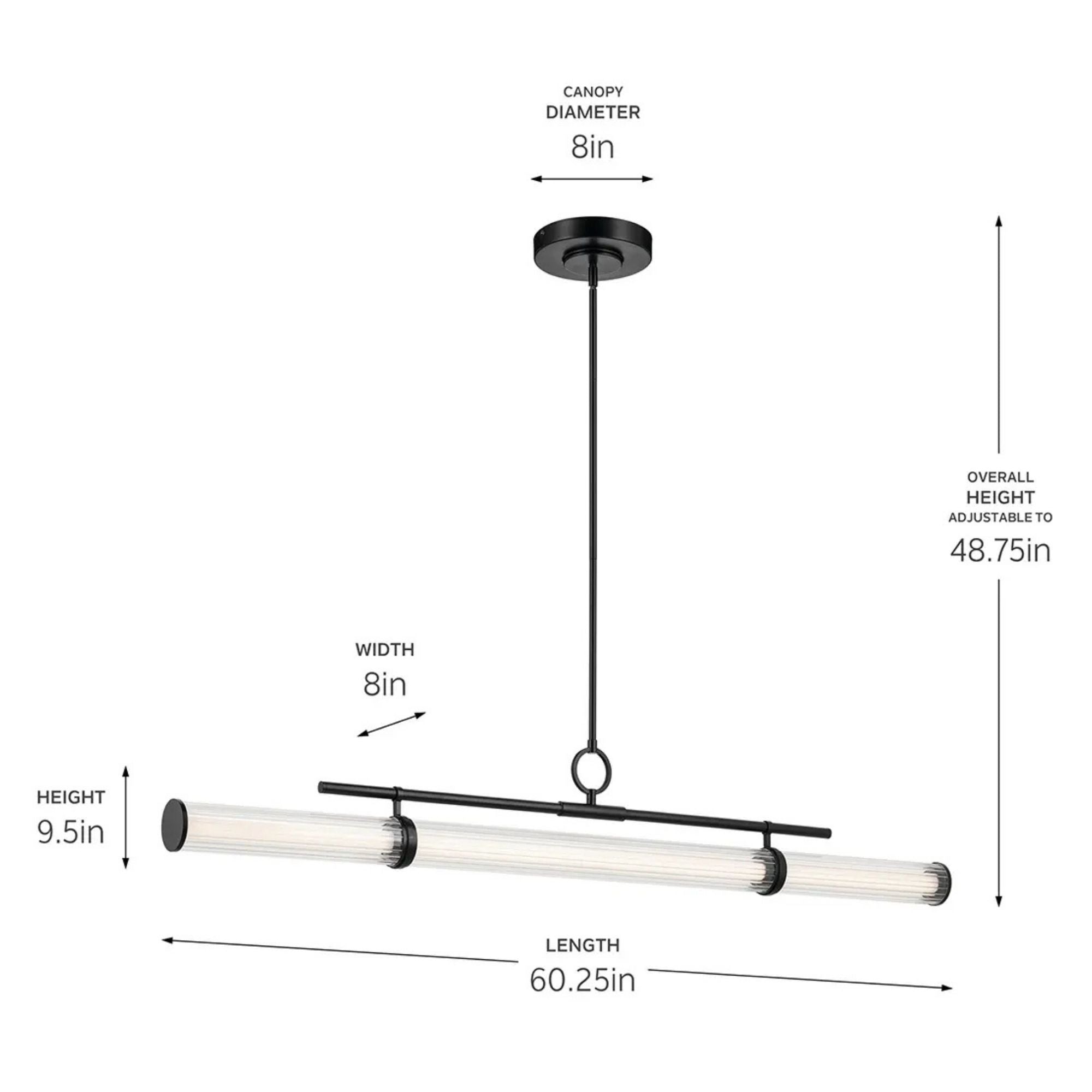Kichler Riven 60.25 in. Linear Chandelier, Black & Champagne Bronze & Polished Nickel with Clear Fluted Glass Cylinder Shade