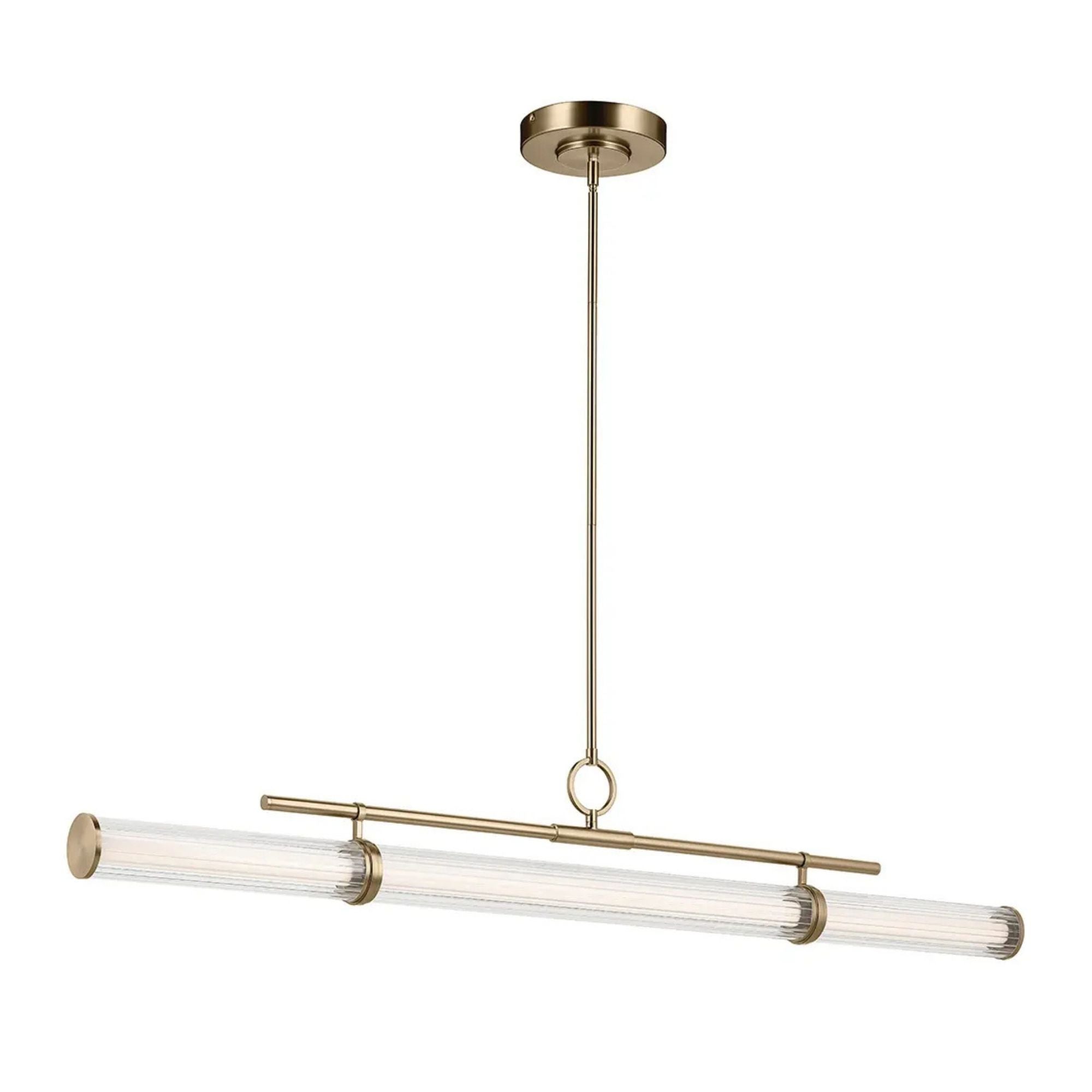 Kichler Riven 60.25 in. Linear Chandelier, Champagne Bronze with White Cylinder Shade
