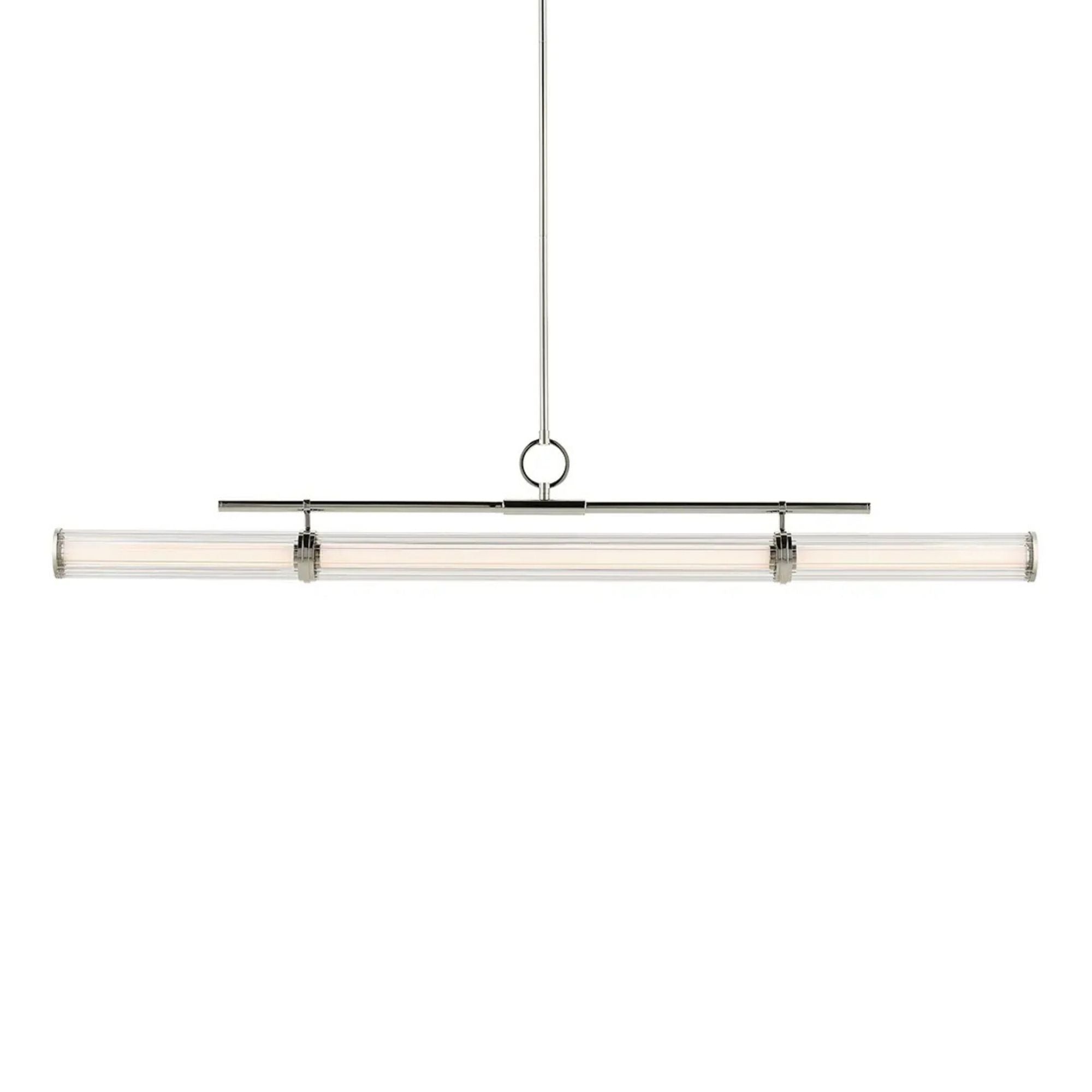 Kichler Riven 60.25 in. Linear Chandelier, Polished Nickel with White Cylinder Shade